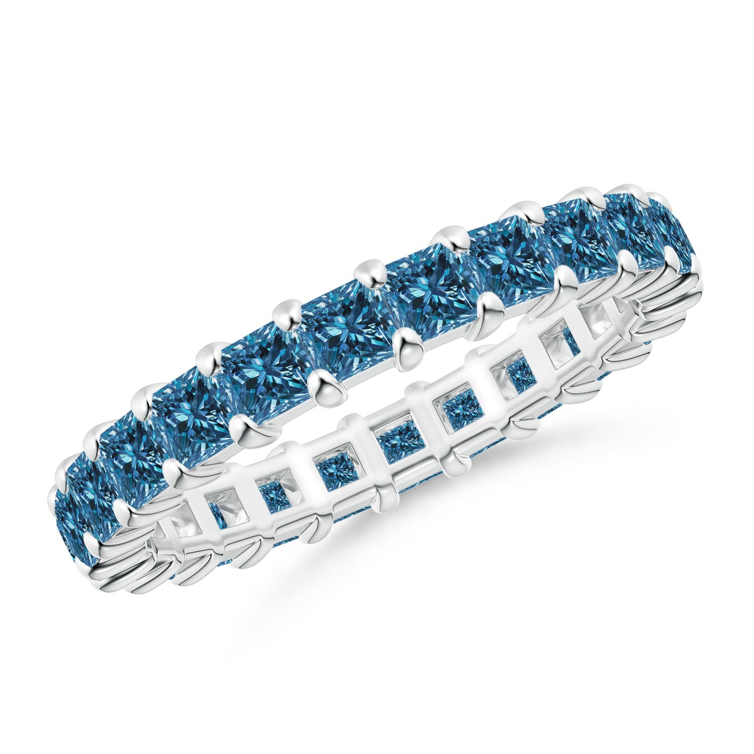 Prong Set Princess Enhanced Blue Diamond Eternity Wedding Band