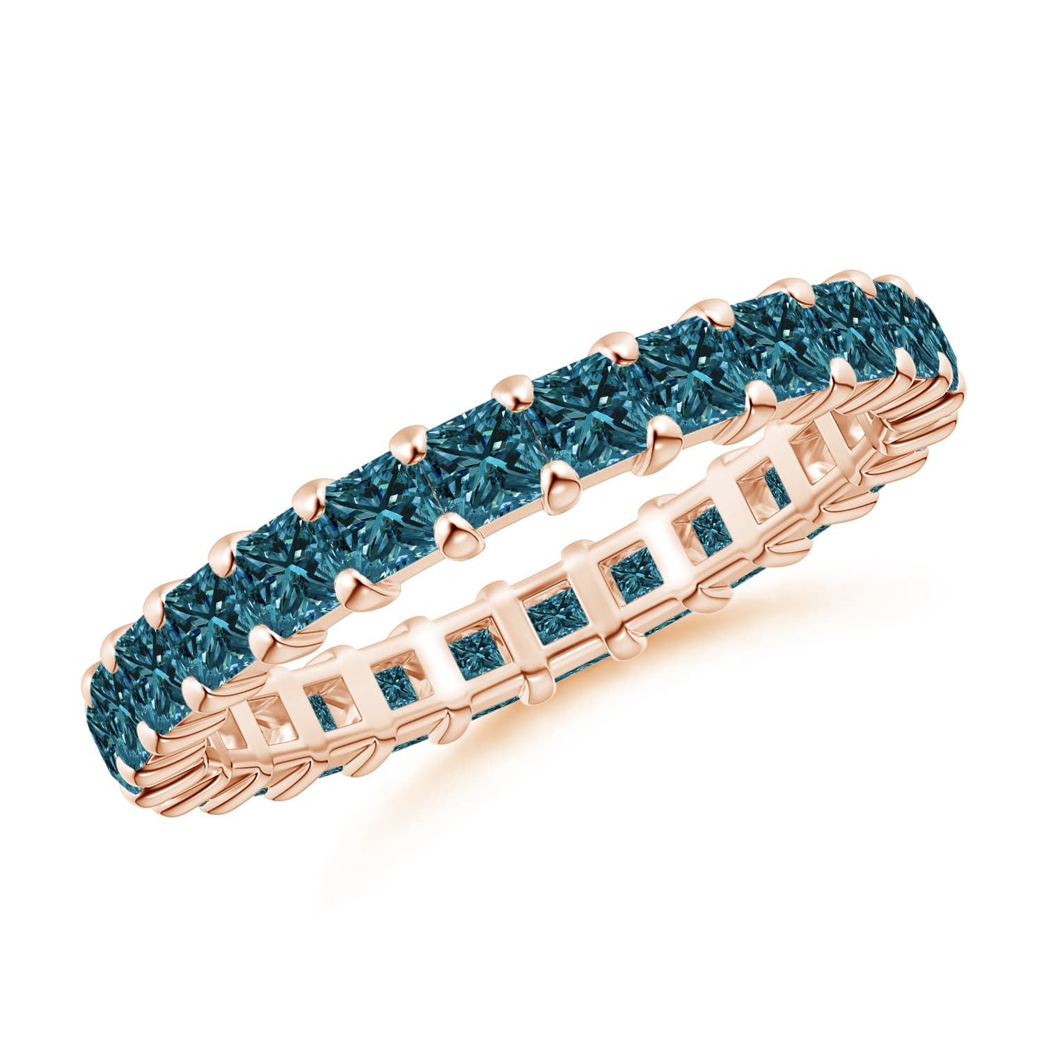 Prong Set Princess Enhanced Blue Diamond Eternity Wedding Band