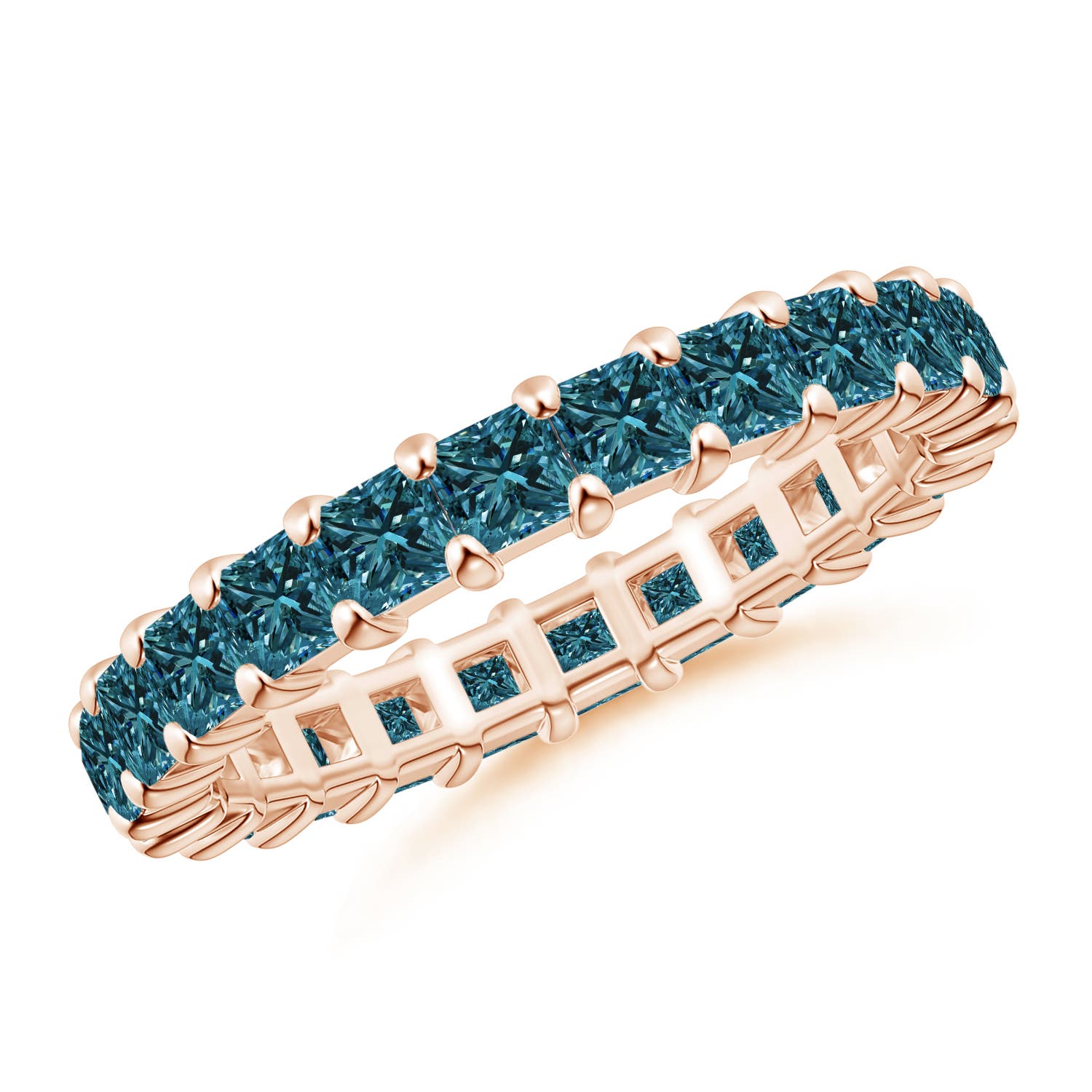Prong Set Princess Enhanced Blue Diamond Eternity Wedding Band
