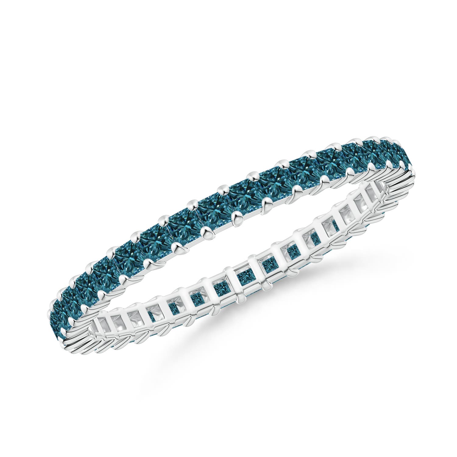 Prong Set Princess Enhanced Blue Diamond Eternity Wedding Band