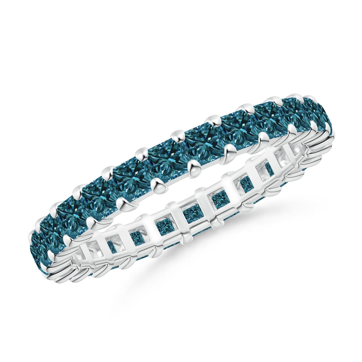 Prong Set Princess Enhanced Blue Diamond Eternity Wedding Band