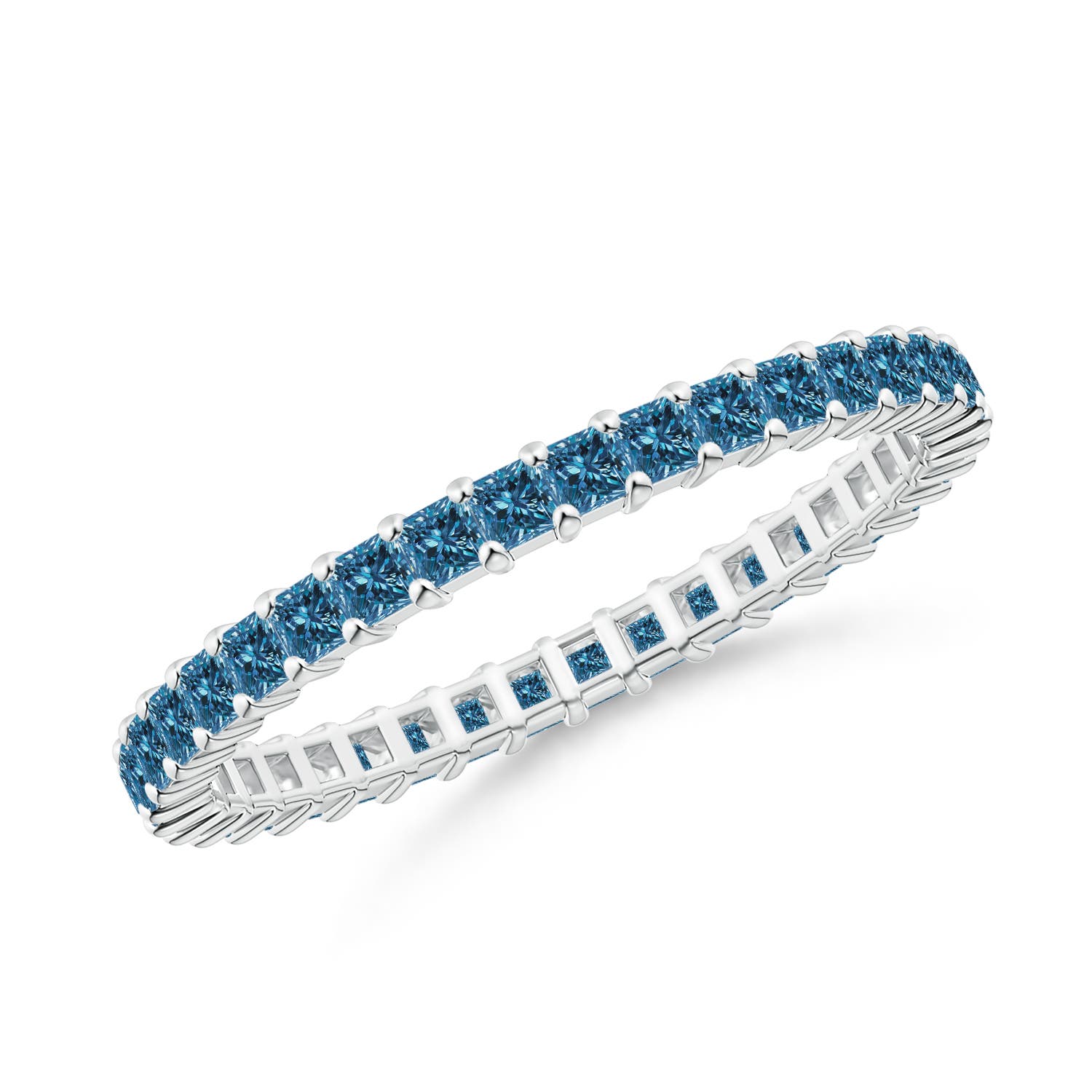Prong Set Princess Enhanced Blue Diamond Eternity Wedding Band