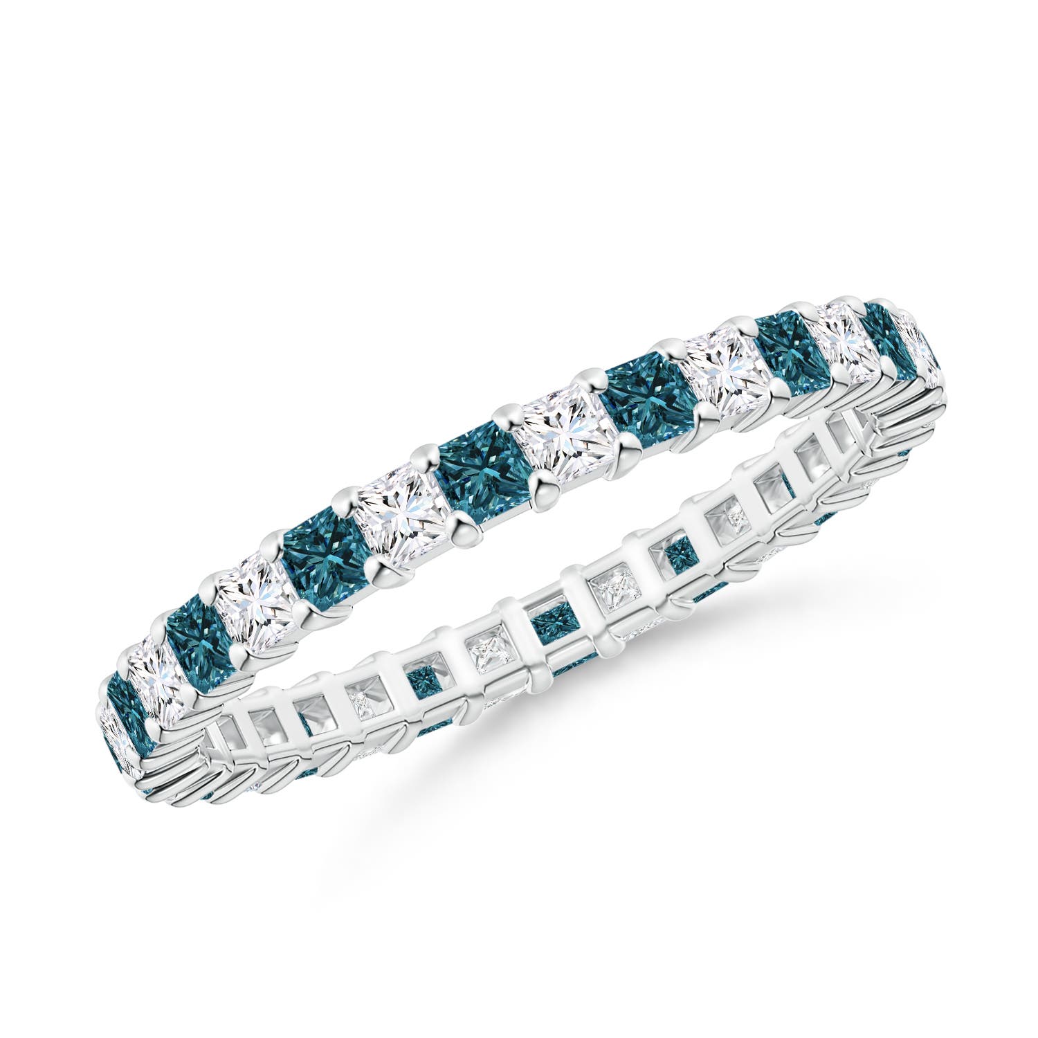 Princess-Cut White and Enhanced Blue Diamond Eternity Band