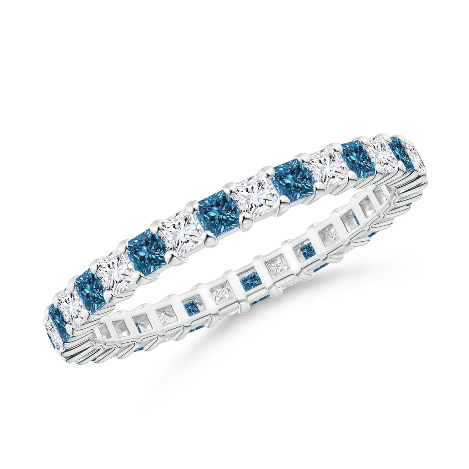 Princess-Cut White and Enhanced Blue Diamond Eternity Band