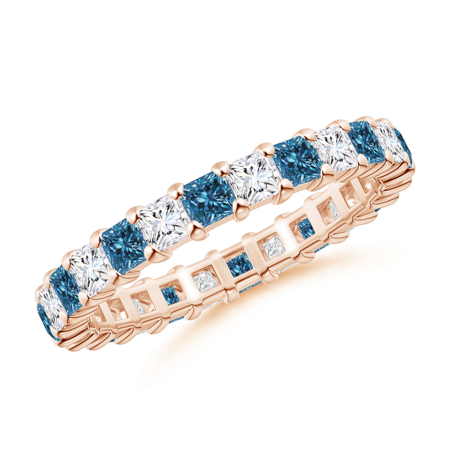 Princess-Cut White and Enhanced Blue Diamond Eternity Band
