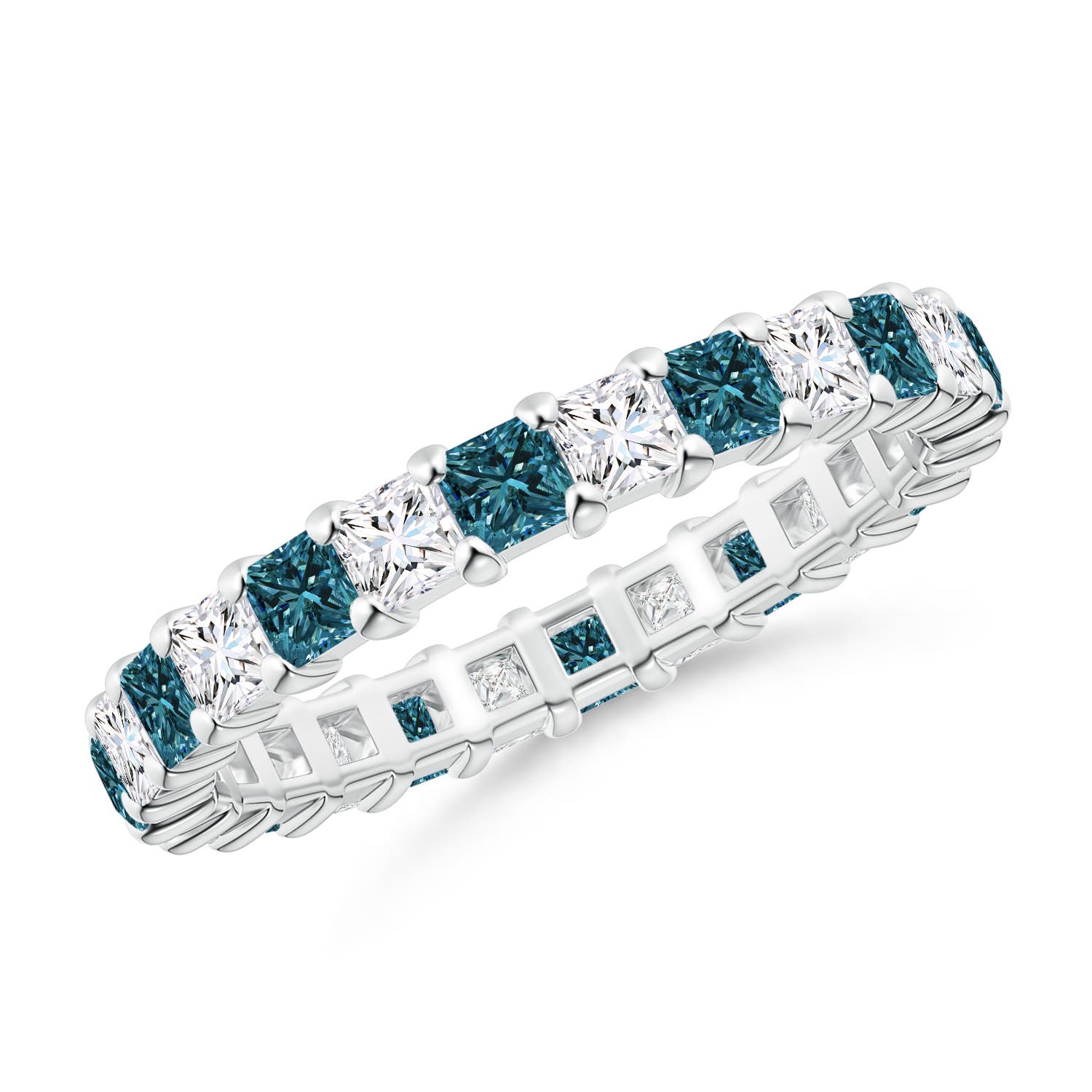 Princess-Cut White and Enhanced Blue Diamond Eternity Band
