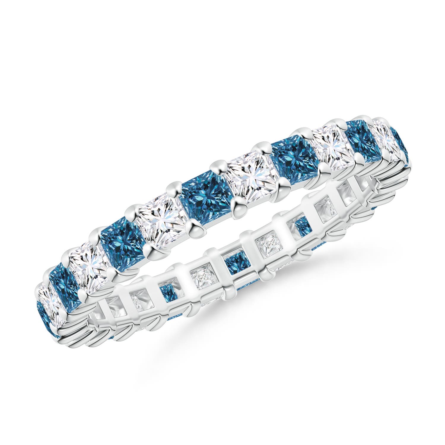 Princess-Cut White and Enhanced Blue Diamond Eternity Band