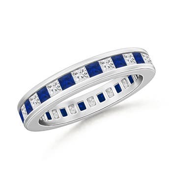 Channel Eternity Square Sapphire Diamond Wedding Band