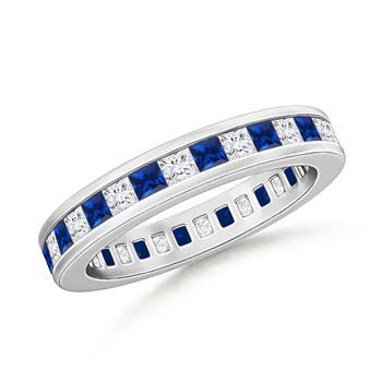 Channel Eternity Square Sapphire Diamond Wedding Band