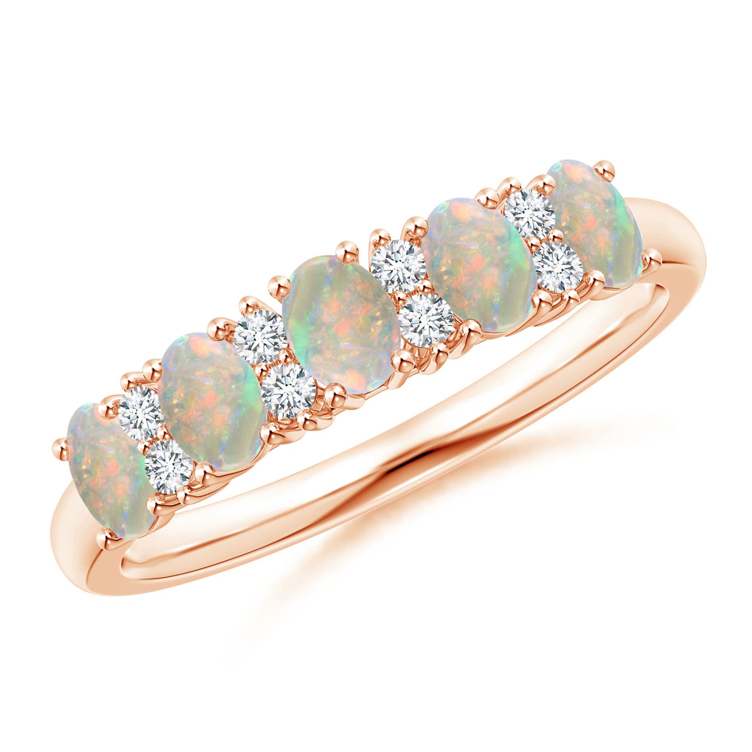 Five Stone Opal and Diamond Wedding Band Angara