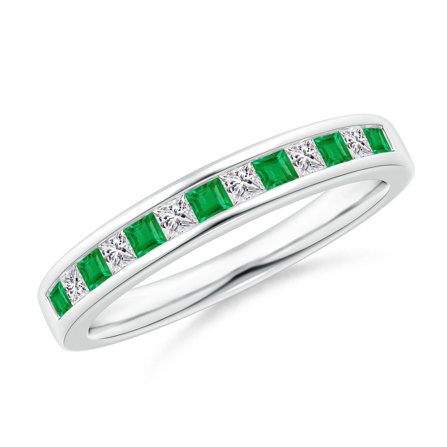 Channel Square Emerald and Diamond Half Eternity Band