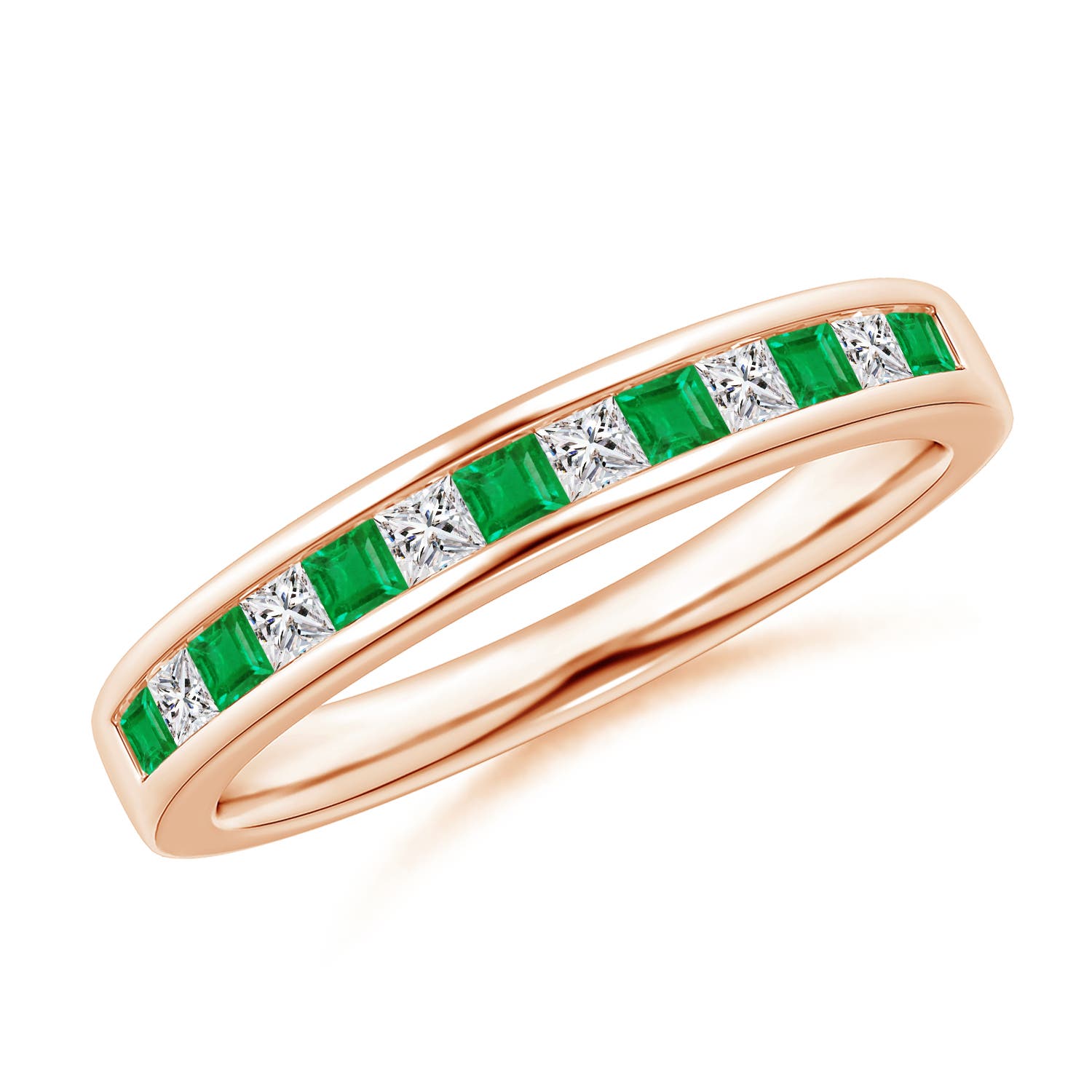 Channel Square Emerald and Diamond Half Eternity Band