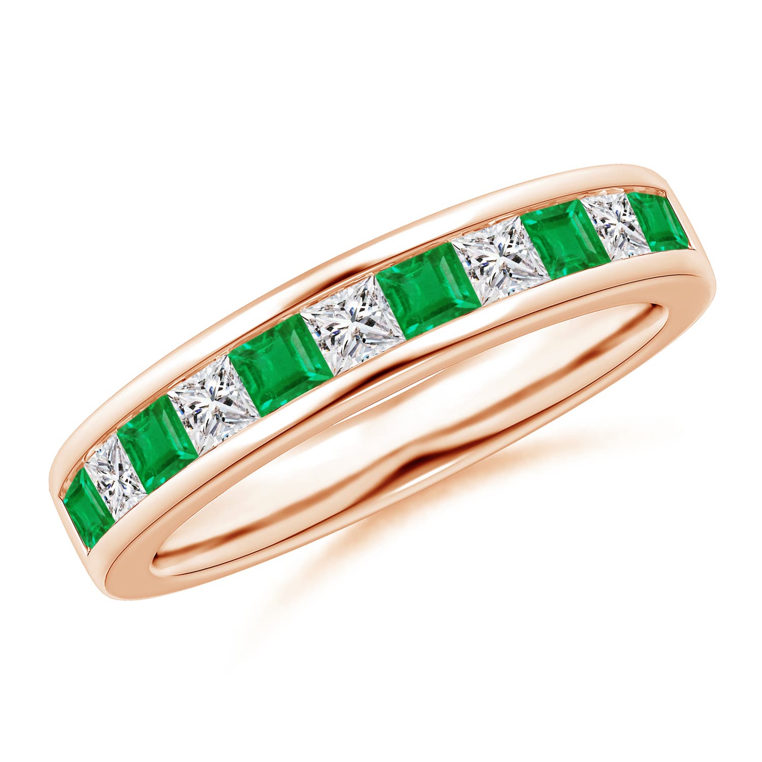 Channel Square Emerald and Diamond Half Eternity Band