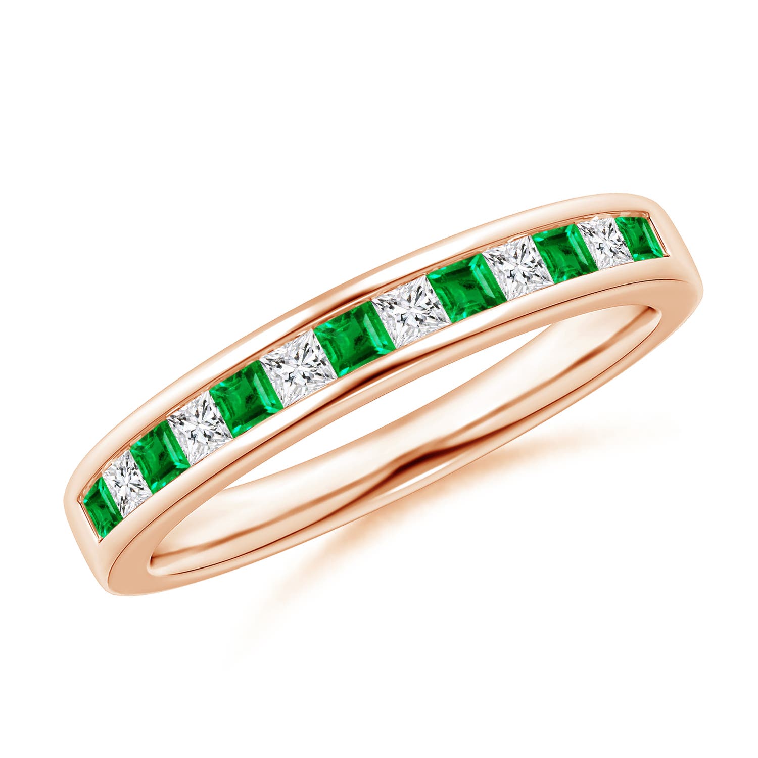 Channel Square Emerald and Diamond Half Eternity Band