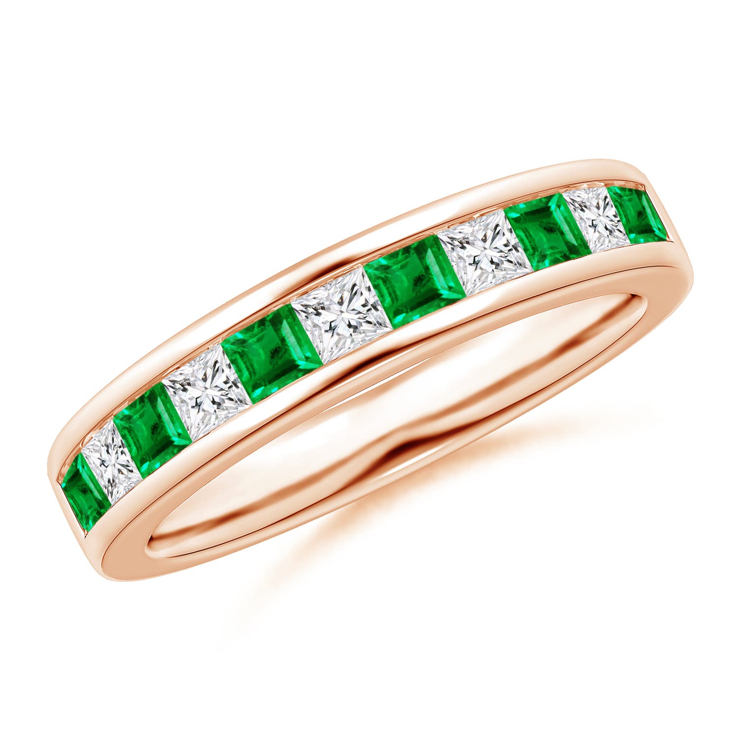 Channel Square Emerald and Diamond Half Eternity Band