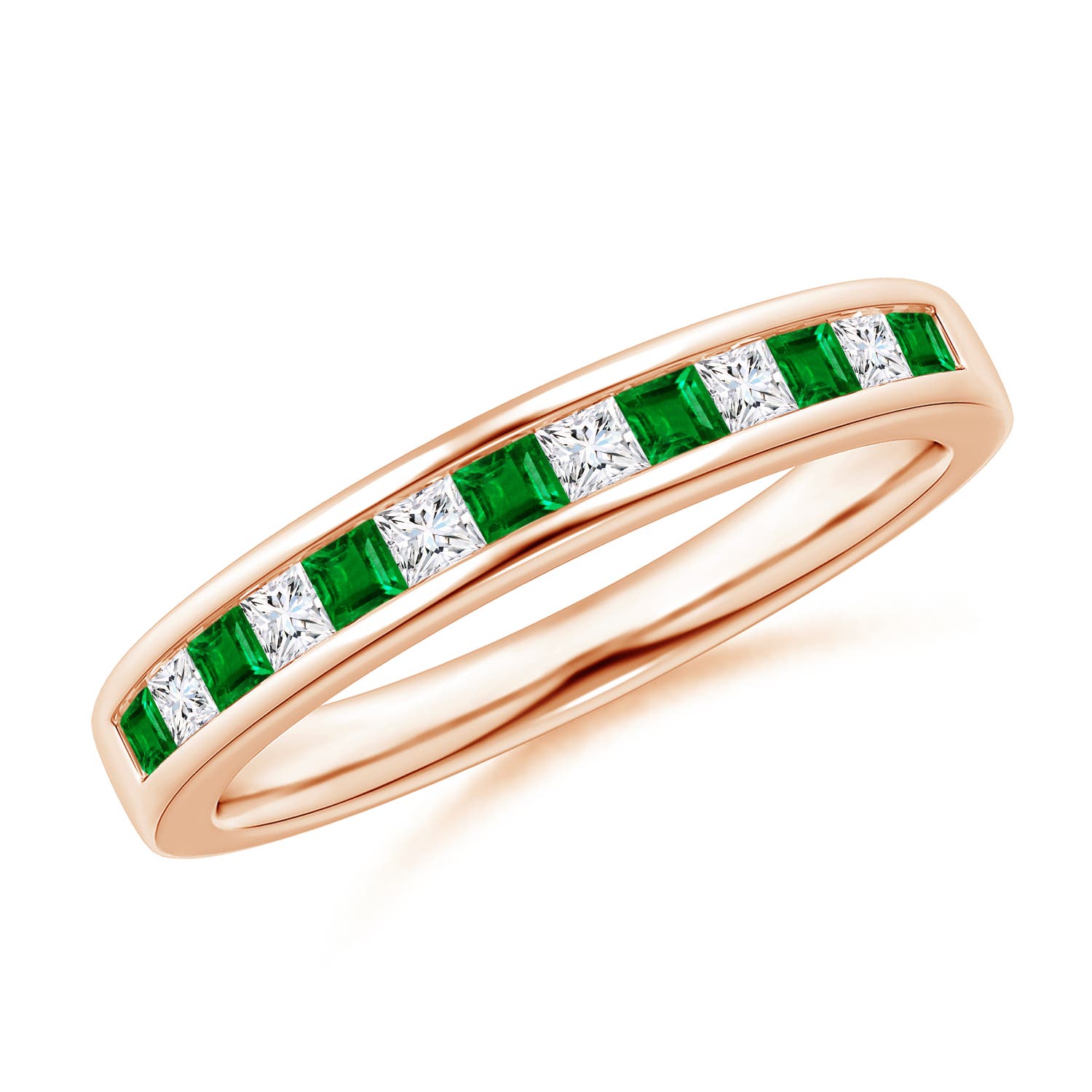 Channel Square Emerald and Diamond Half Eternity Band