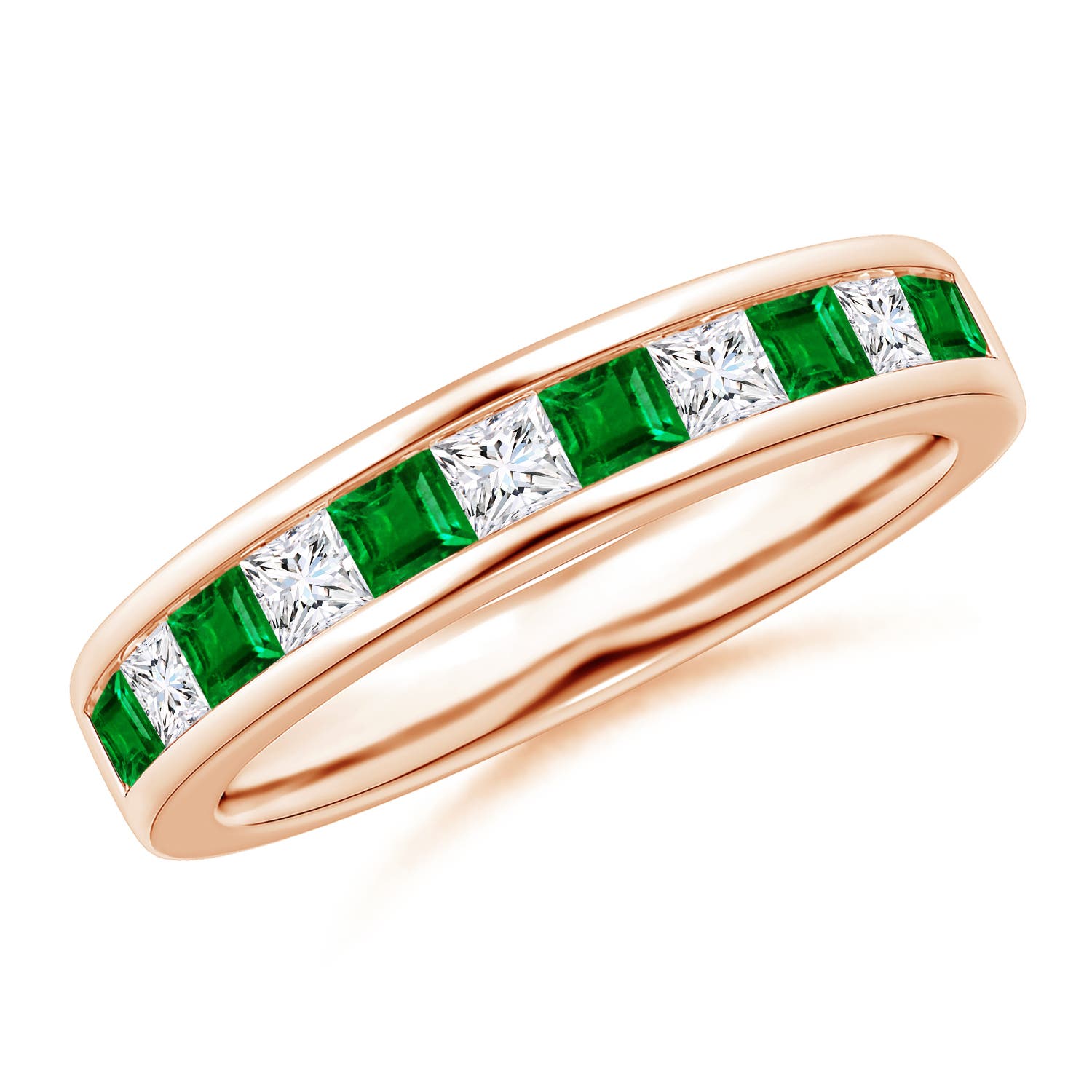 Channel Square Emerald and Diamond Half Eternity Band