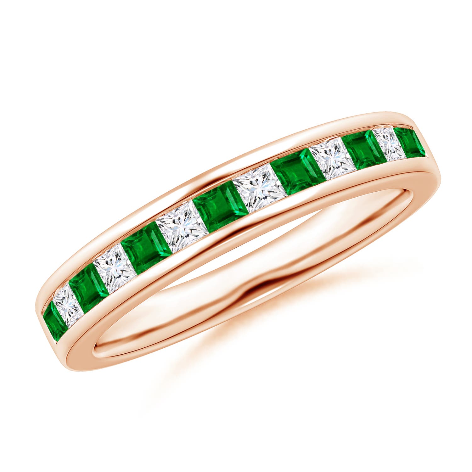 Channel Square Emerald and Diamond Half Eternity Band