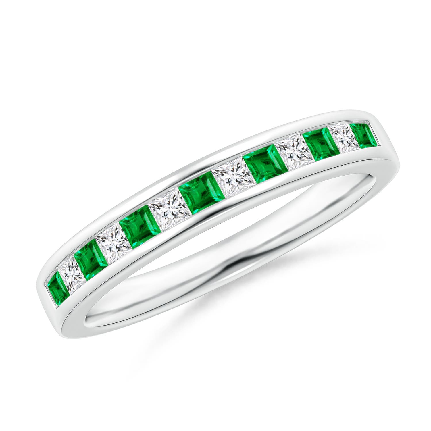 Channel Square Emerald and Diamond Half Eternity Band