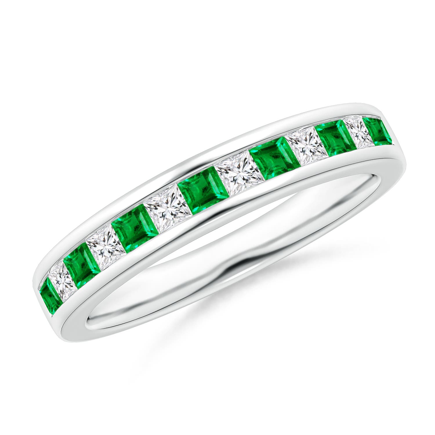 Channel Square Emerald and Diamond Half Eternity Band