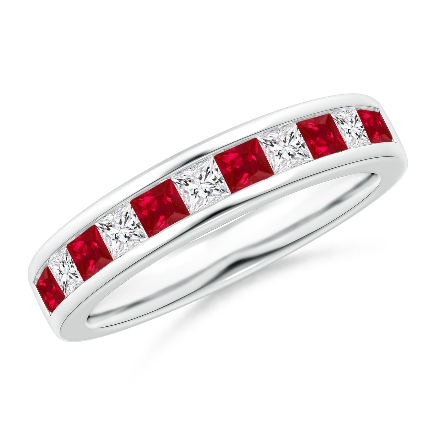 Channel Square Ruby and Diamond Half Eternity Band