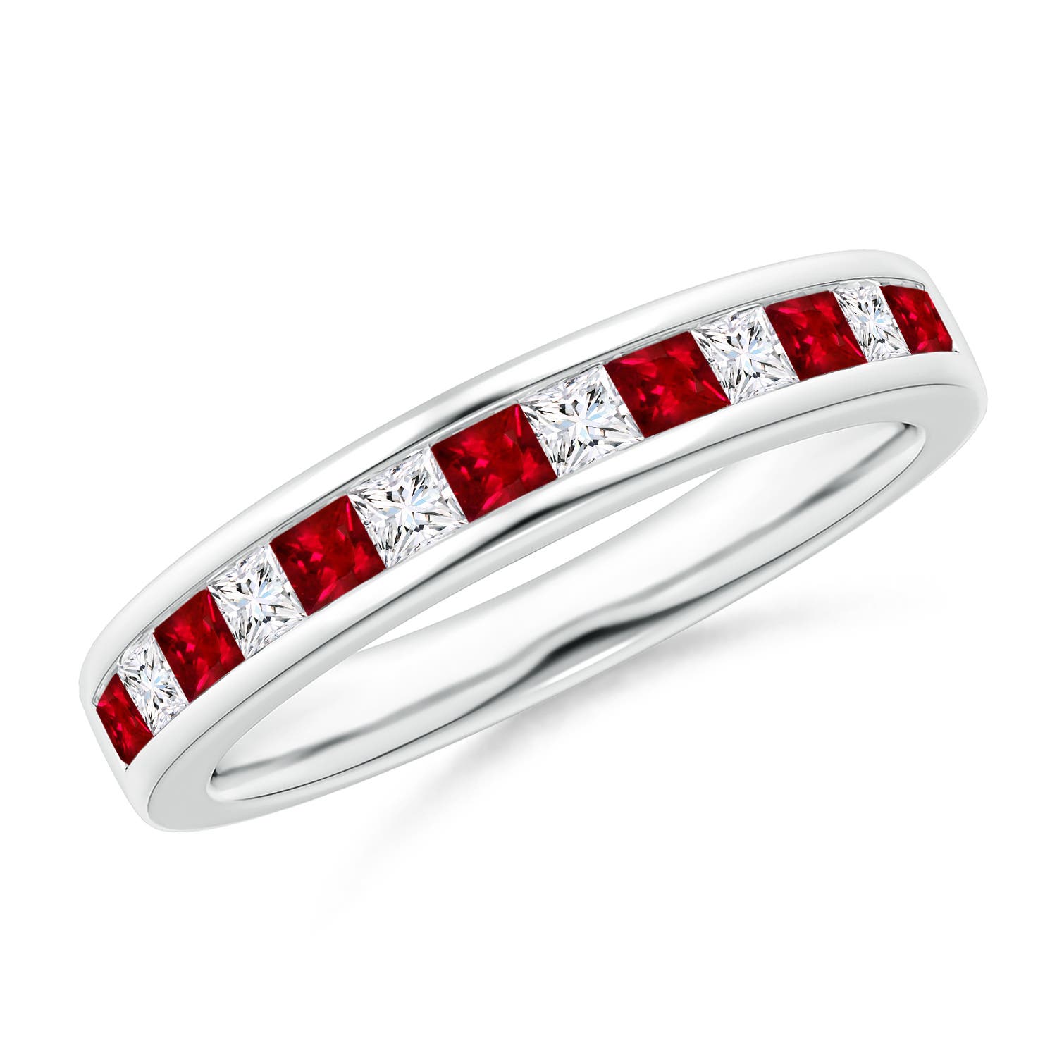 Channel Square Ruby and Diamond Half Eternity Band