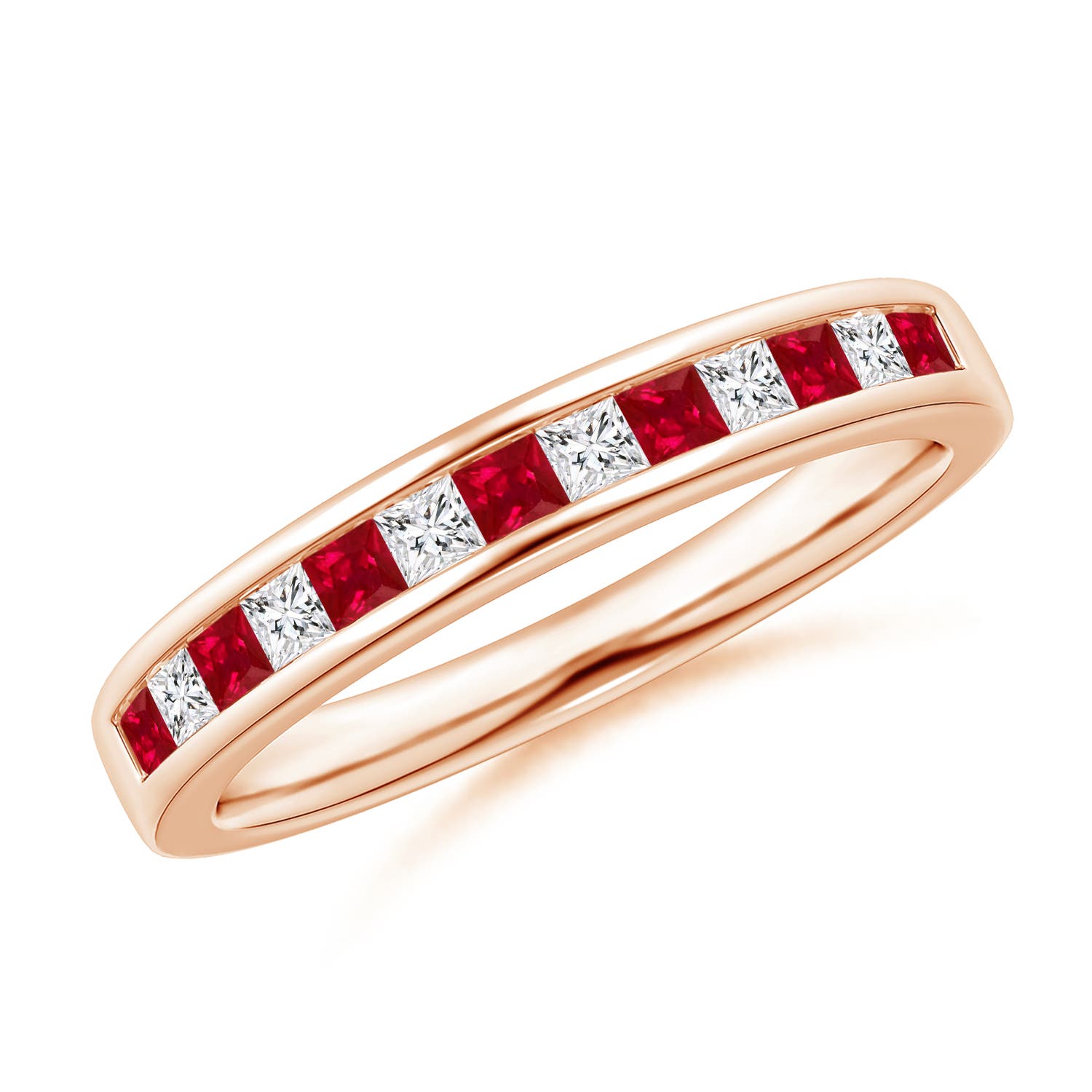 Channel Square Ruby and Diamond Half Eternity Band