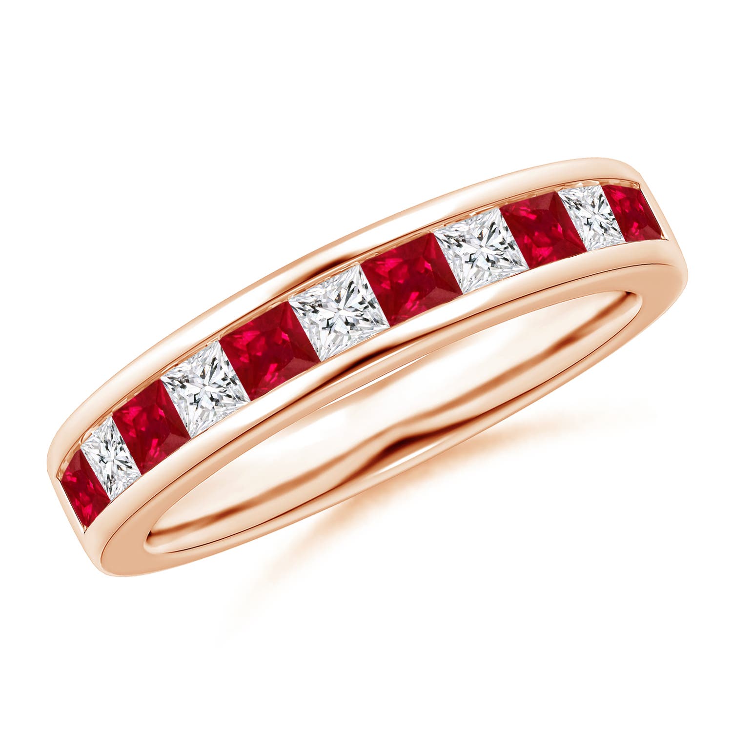 Channel Square Ruby and Diamond Half Eternity Band