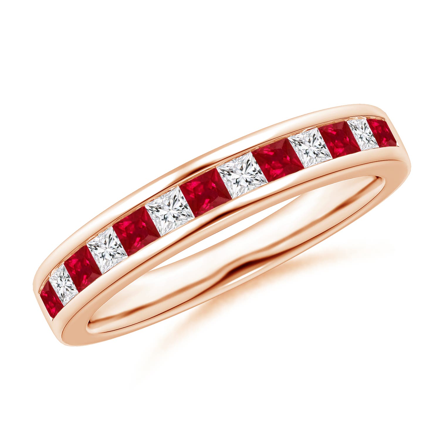 Channel Square Ruby and Diamond Half Eternity Band