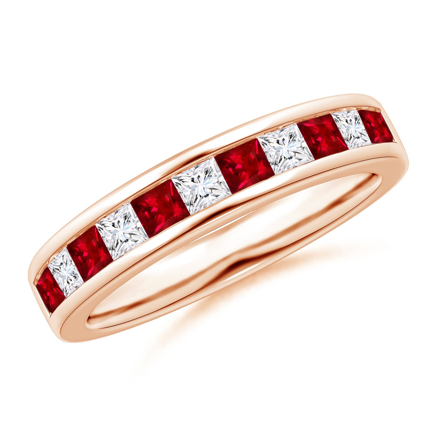 Channel Square Ruby and Diamond Half Eternity Band