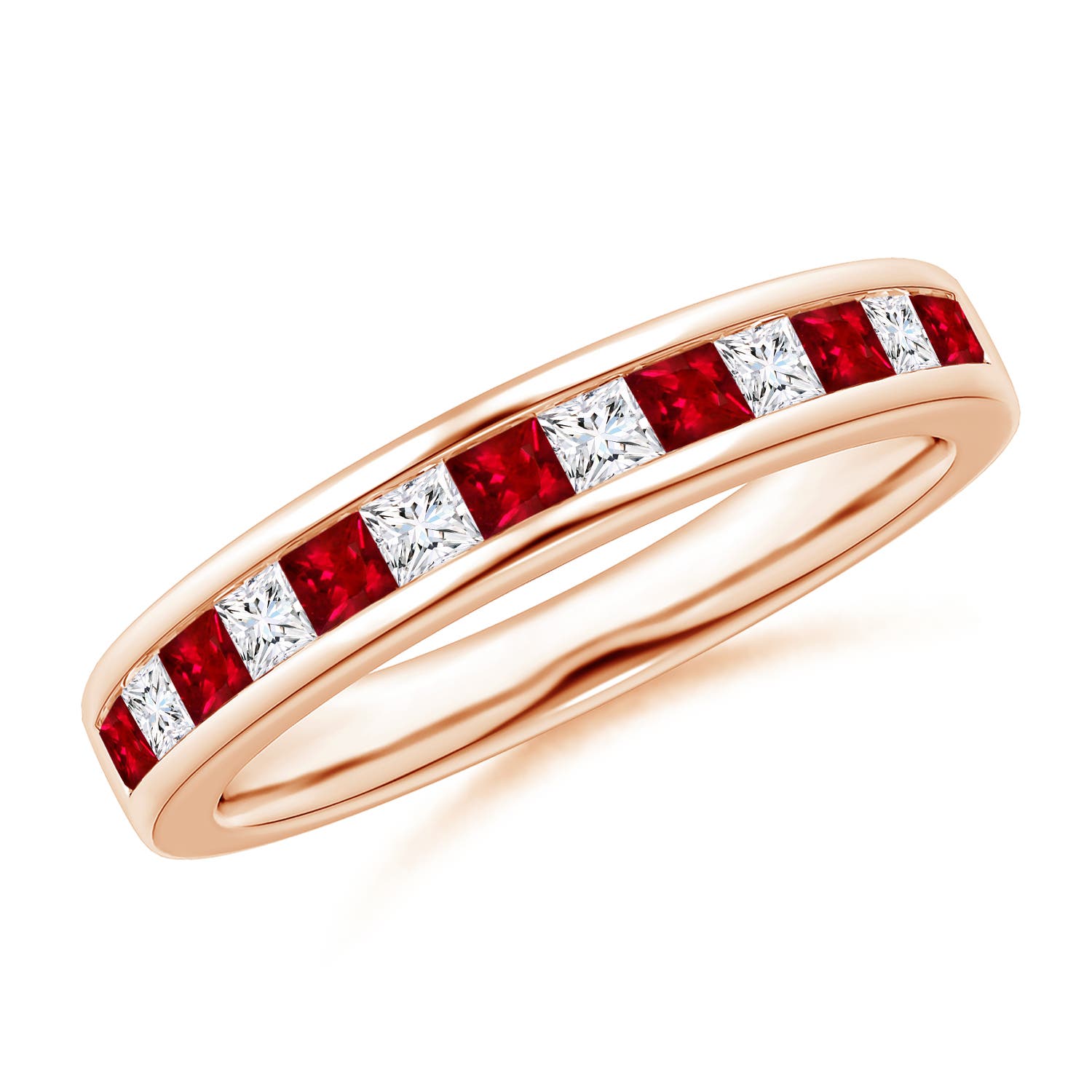 Channel Square Ruby and Diamond Half Eternity Band
