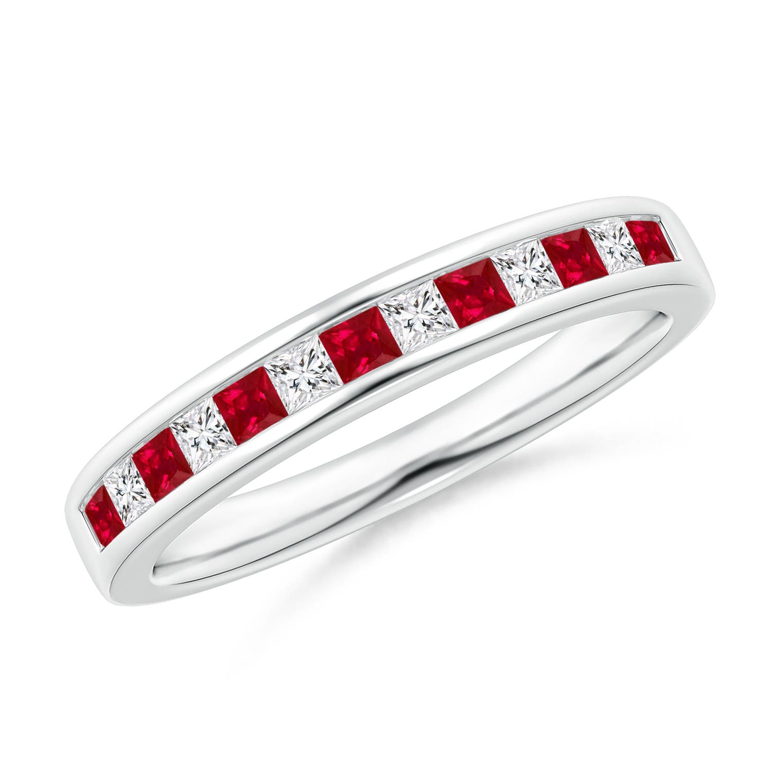 Channel Square Ruby and Diamond Half Eternity Band