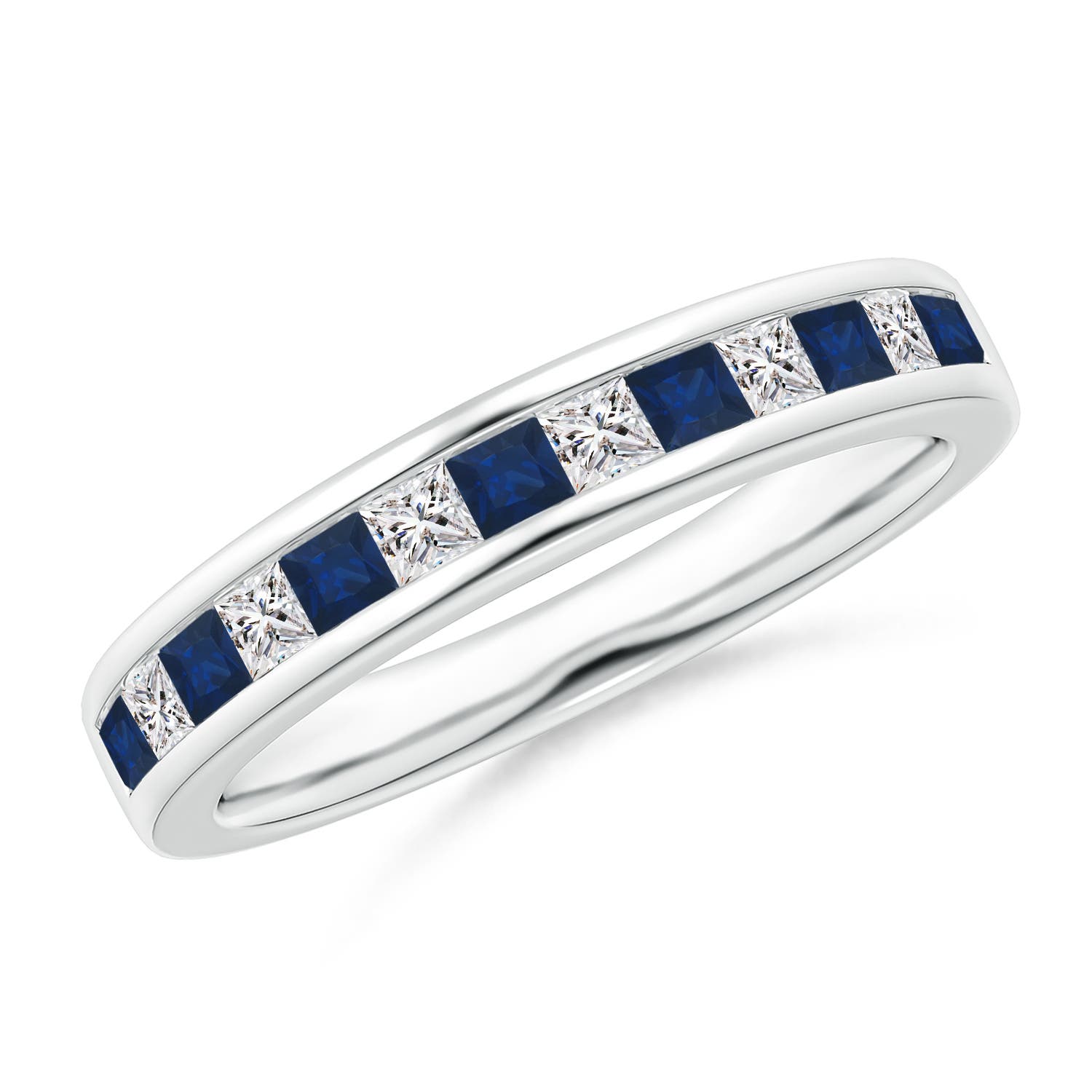 Channel Square Sapphire and Diamond Half Eternity Band