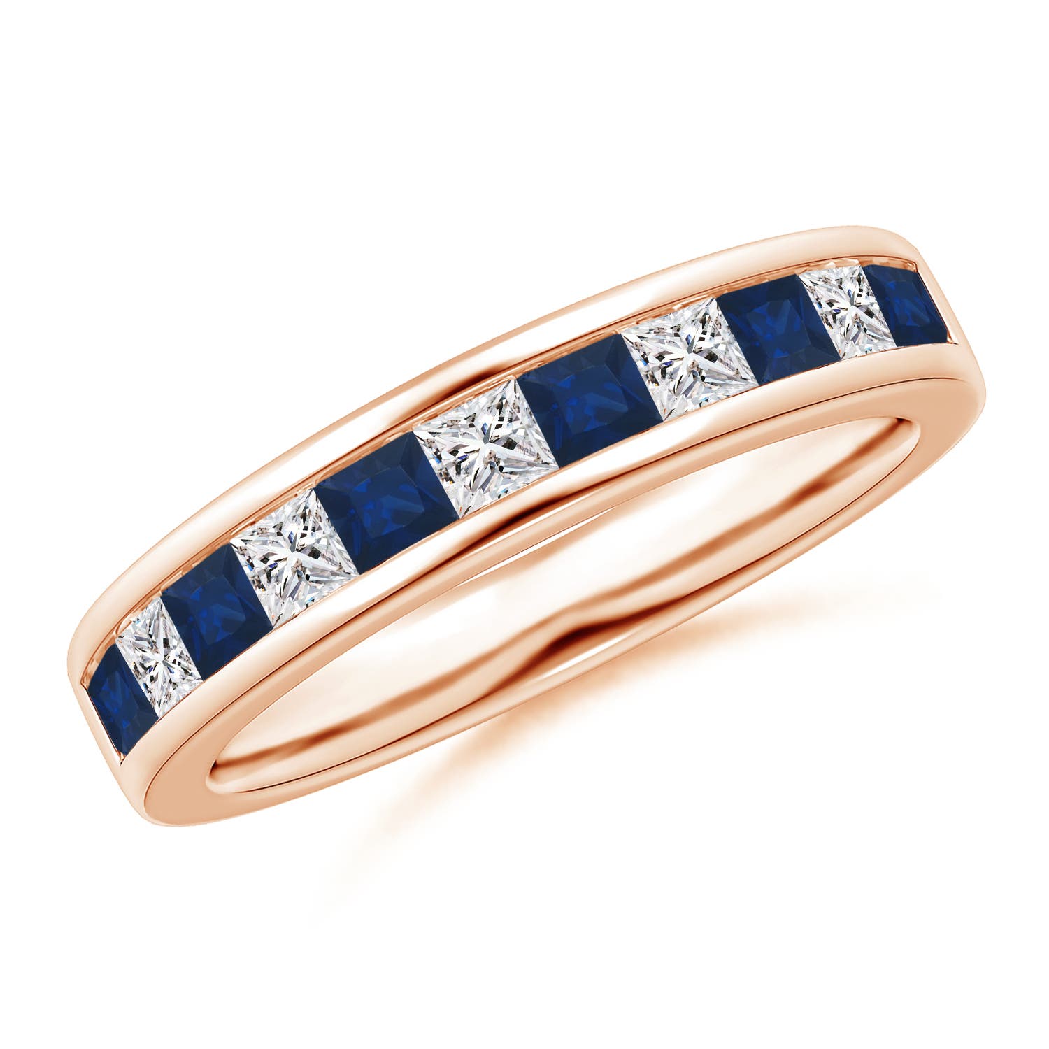 Channel Square Sapphire and Diamond Half Eternity Band