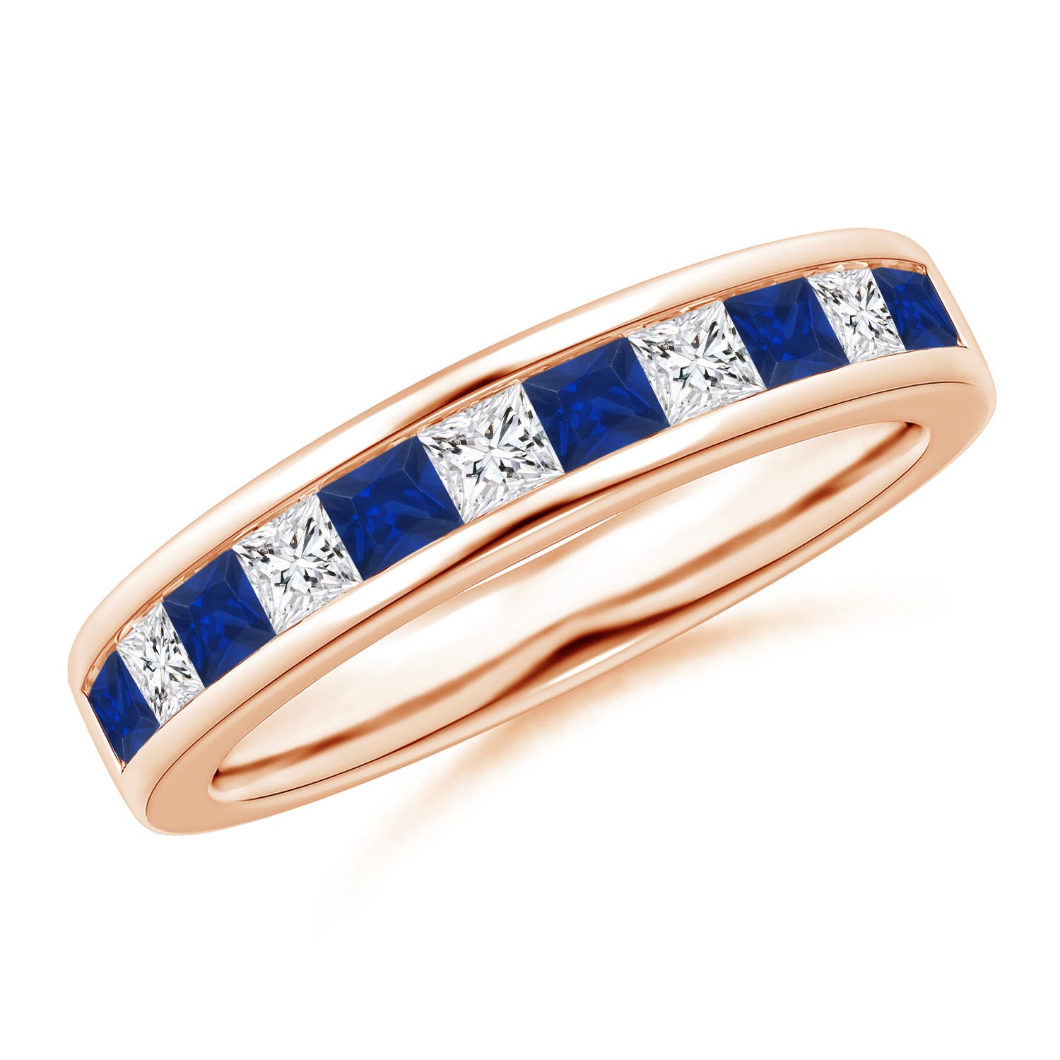Channel Square Sapphire and Diamond Half Eternity Band