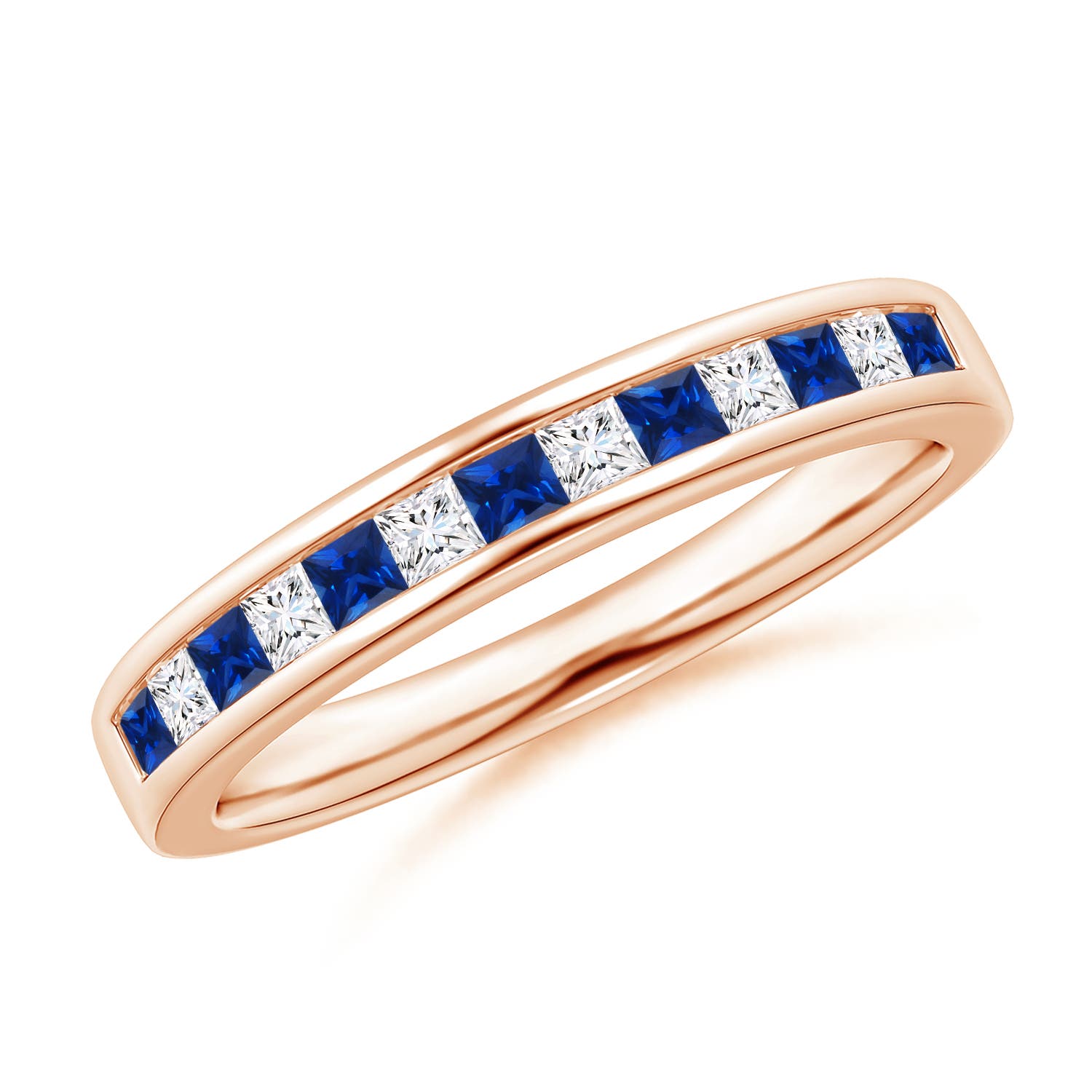 Channel Square Sapphire and Diamond Half Eternity Band