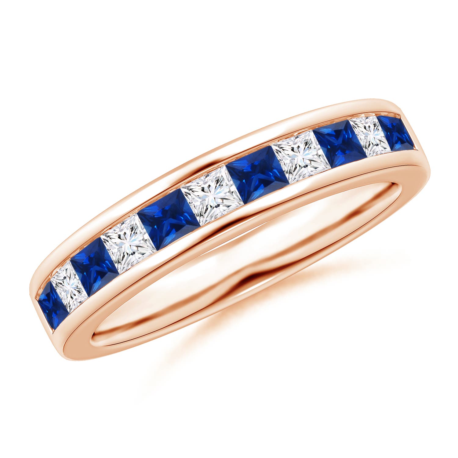 Channel Square Sapphire and Diamond Half Eternity Band