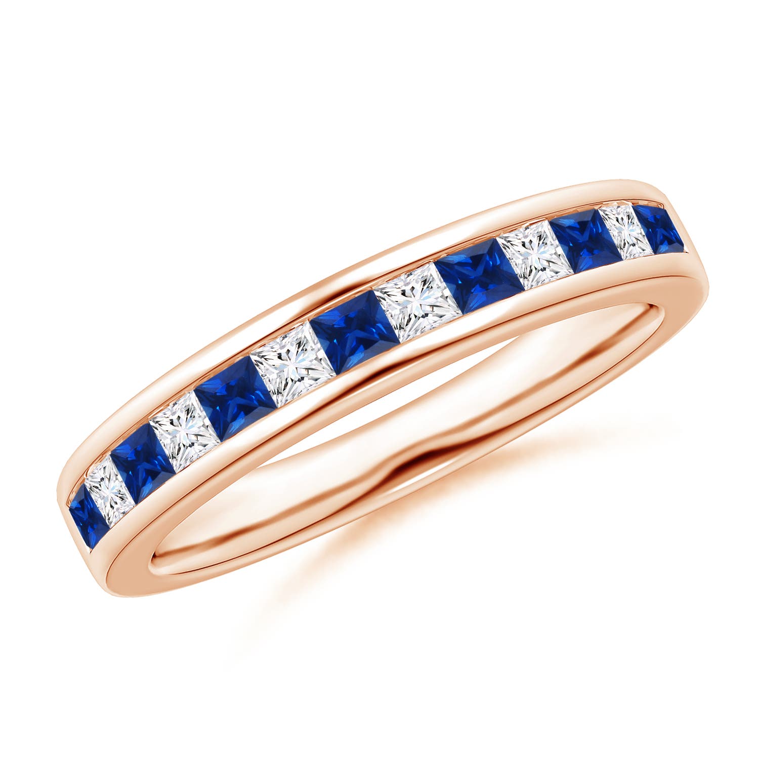 Channel Square Sapphire and Diamond Half Eternity Band