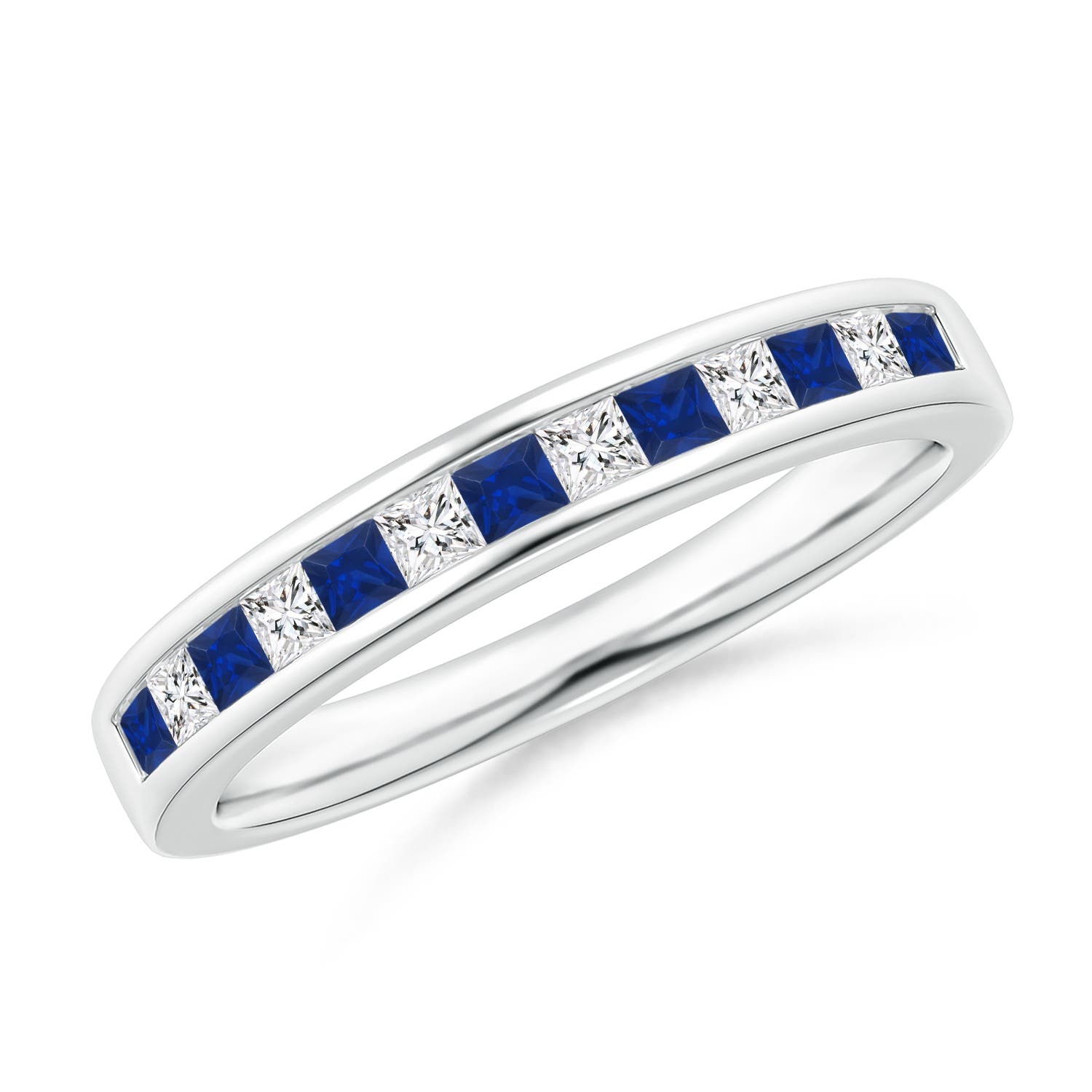 Channel Square Sapphire and Diamond Half Eternity Band