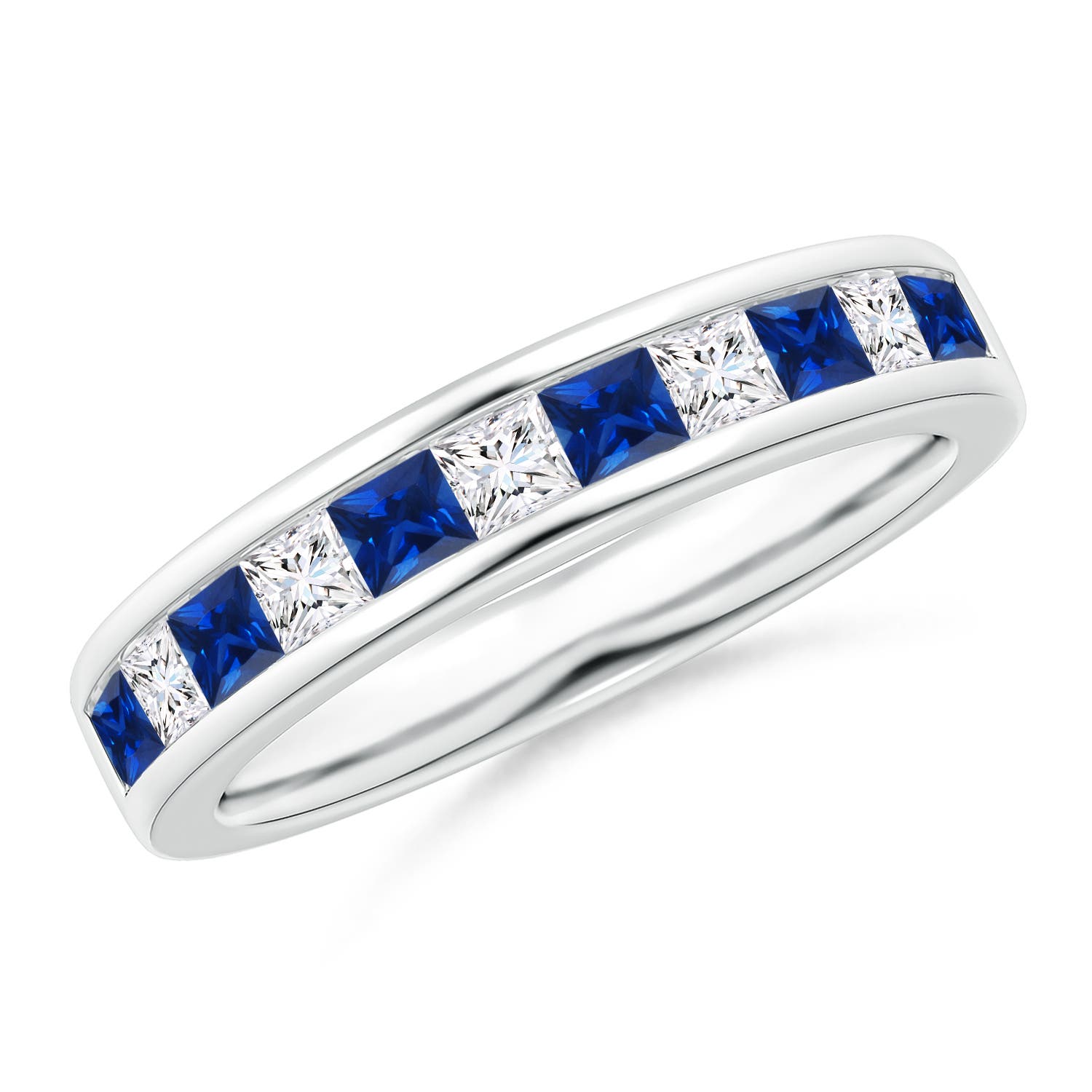 Channel Square Sapphire and Diamond Half Eternity Band