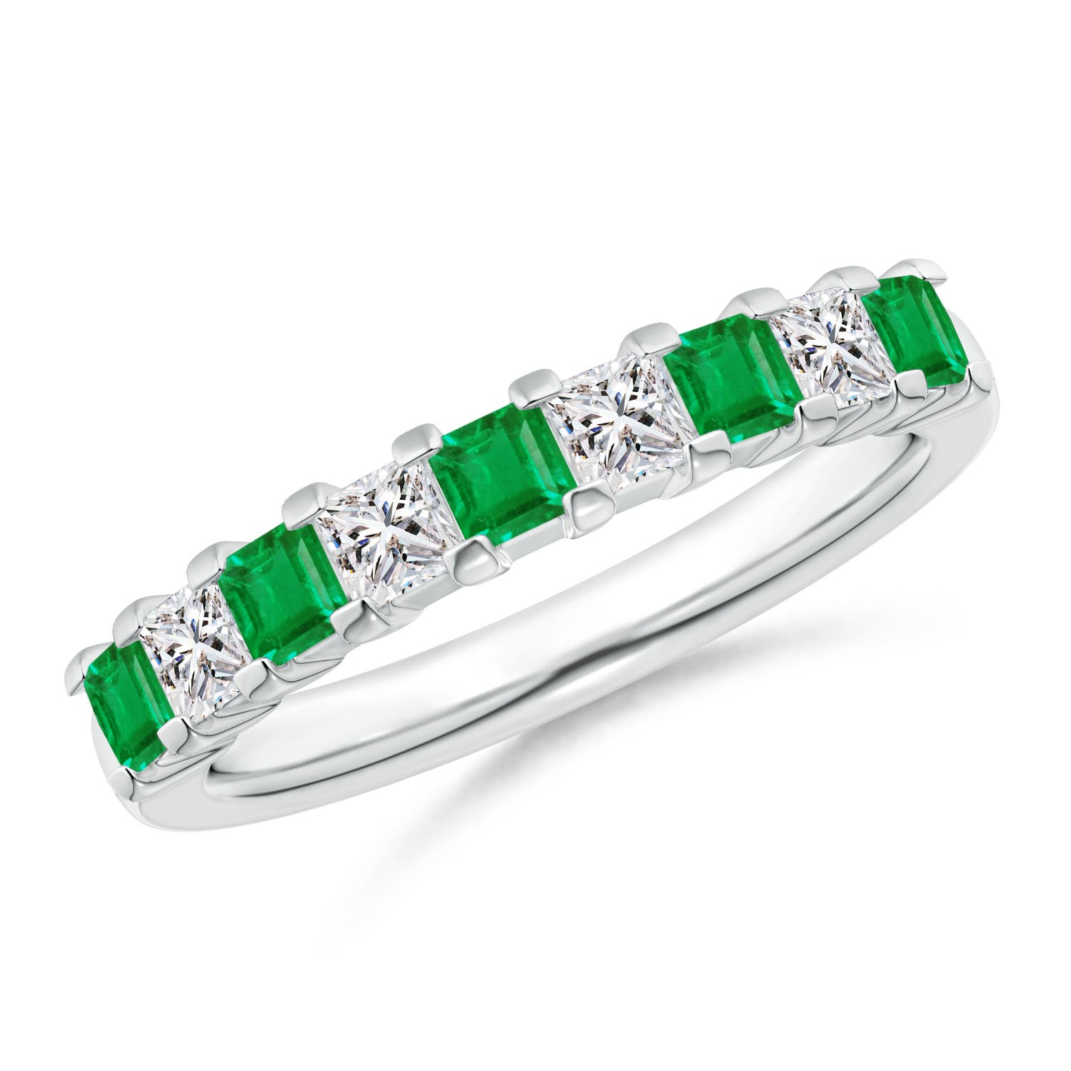 Square Emerald and Princess Diamond Semi Eternity Classic Wedding Band