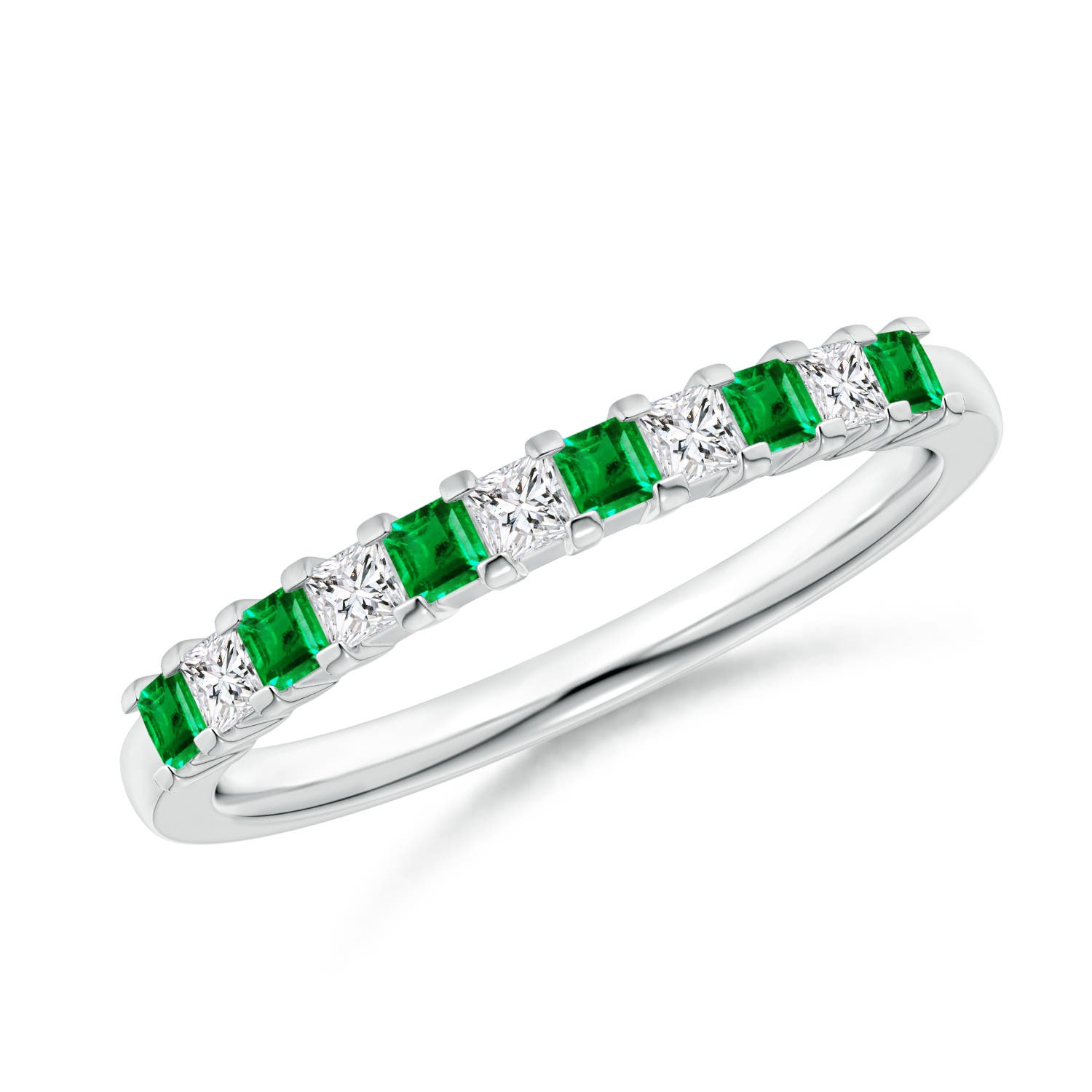 Square Emerald and Princess Diamond Semi Eternity Classic Wedding Band