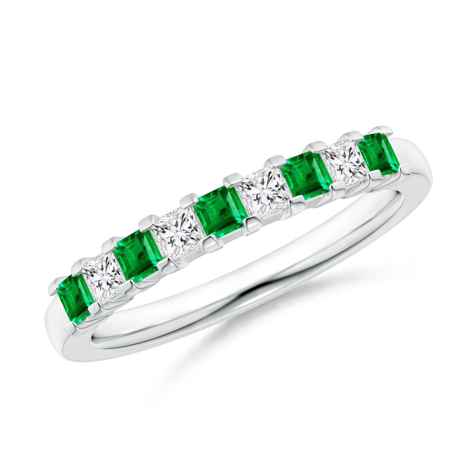 Square Emerald and Princess Diamond Semi Eternity Classic Wedding Band