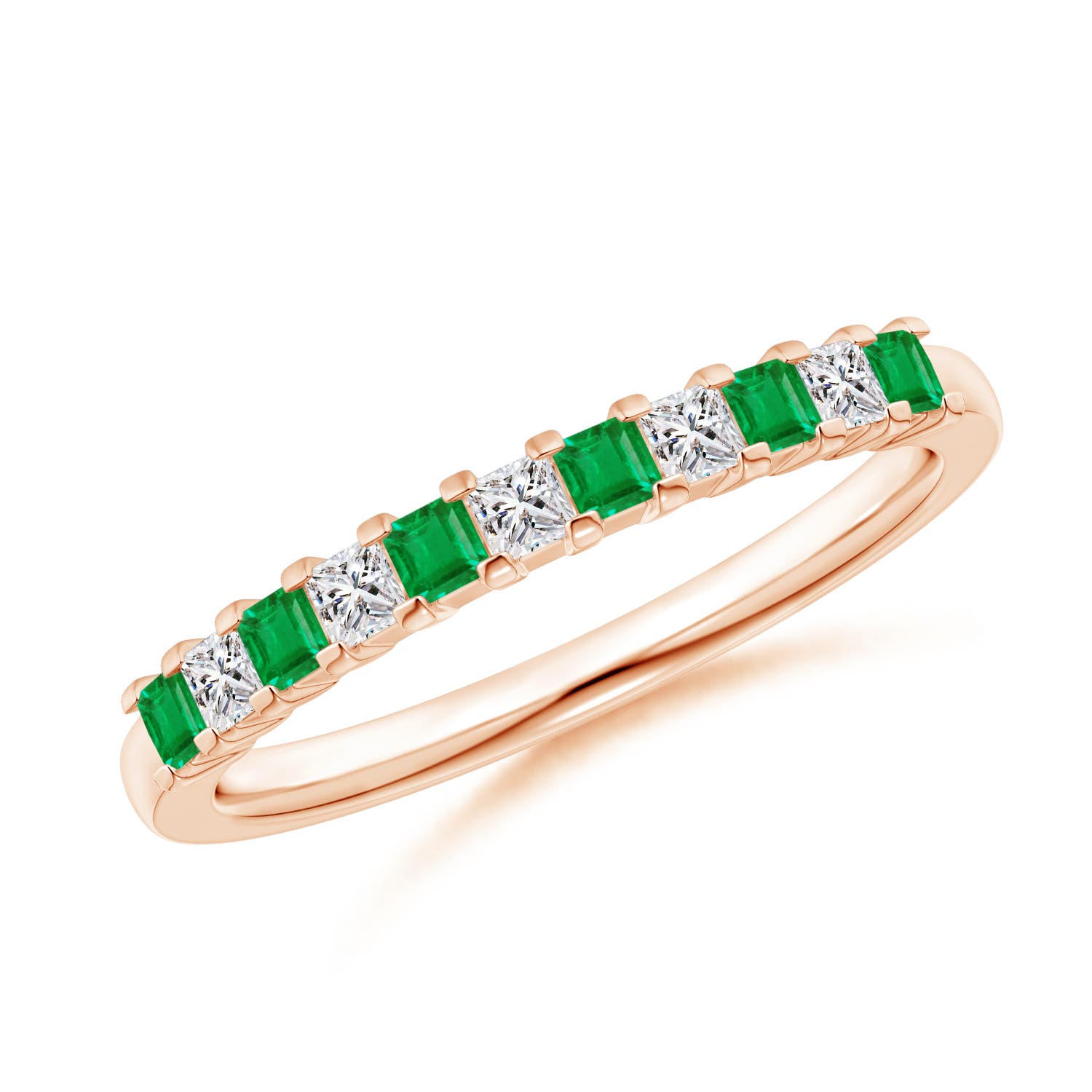 Square Emerald and Princess Diamond Semi Eternity Classic Wedding Band
