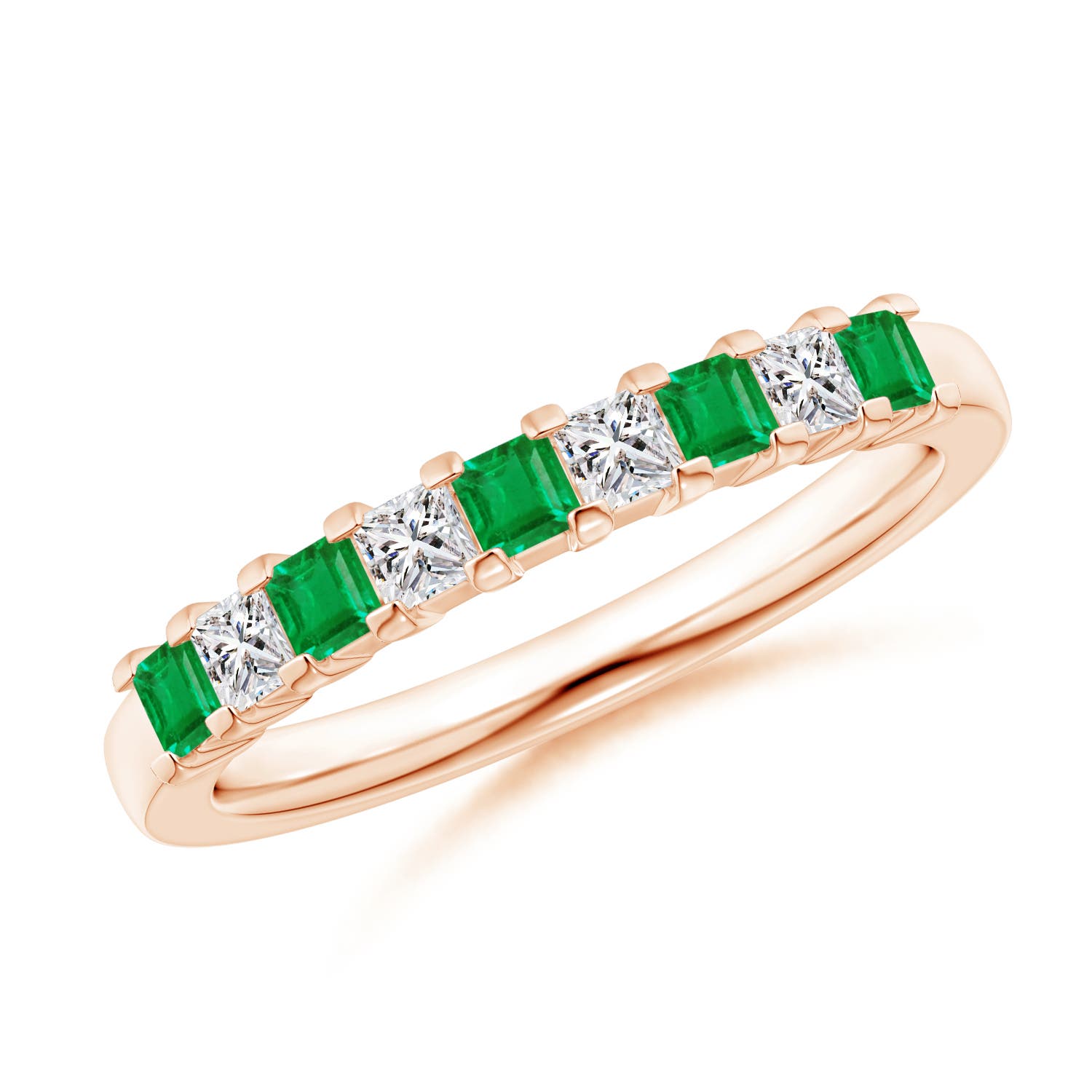 Square Emerald and Princess Diamond Semi Eternity Classic Wedding Band