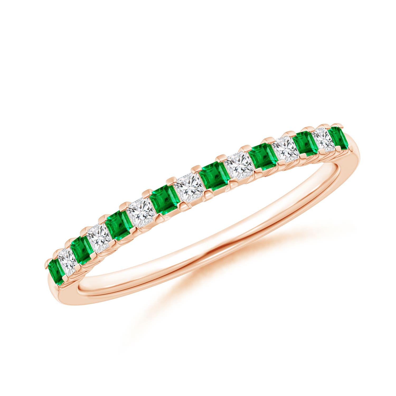 Square Emerald and Princess Diamond Semi Eternity Classic Wedding Band