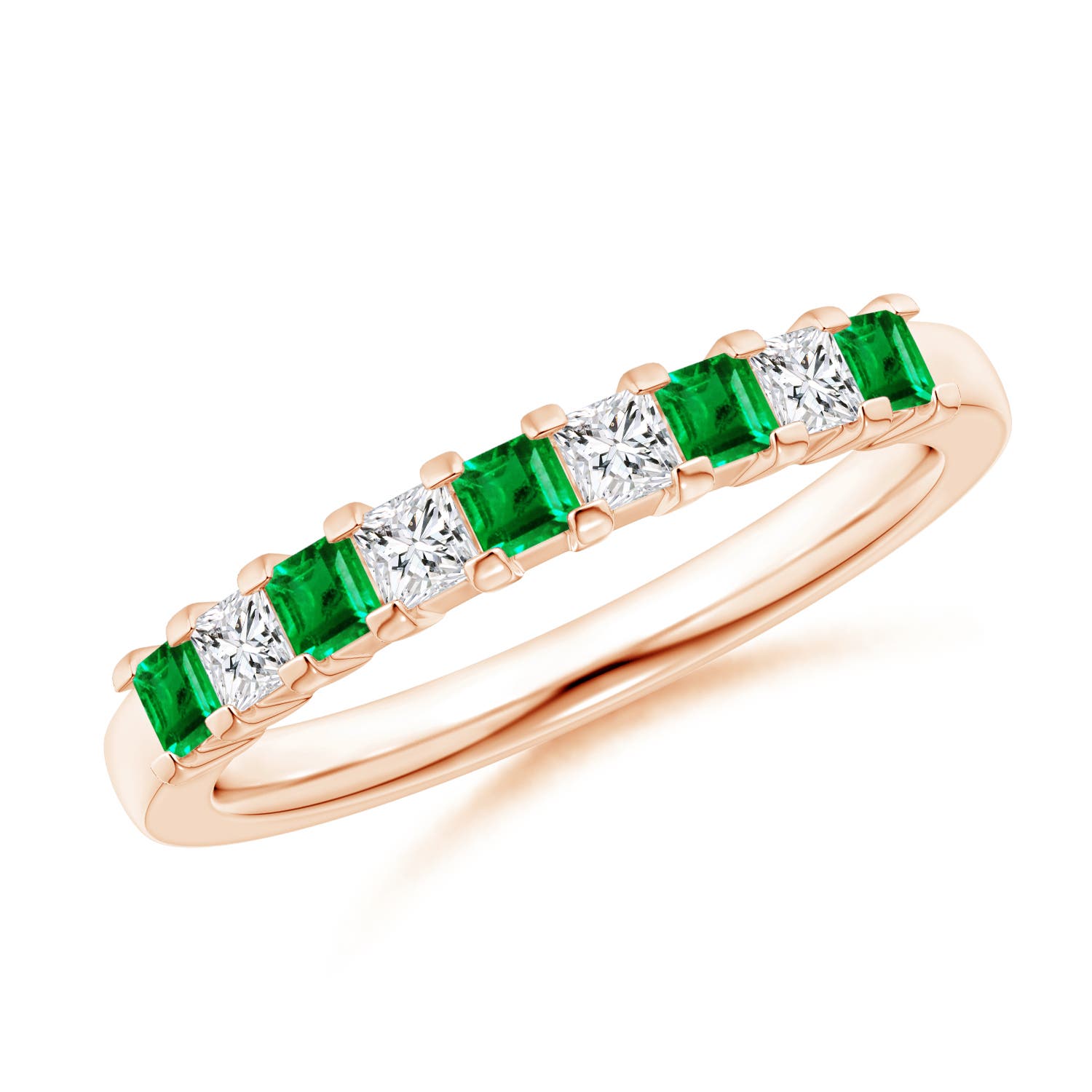 Square Emerald and Princess Diamond Semi Eternity Classic Wedding Band