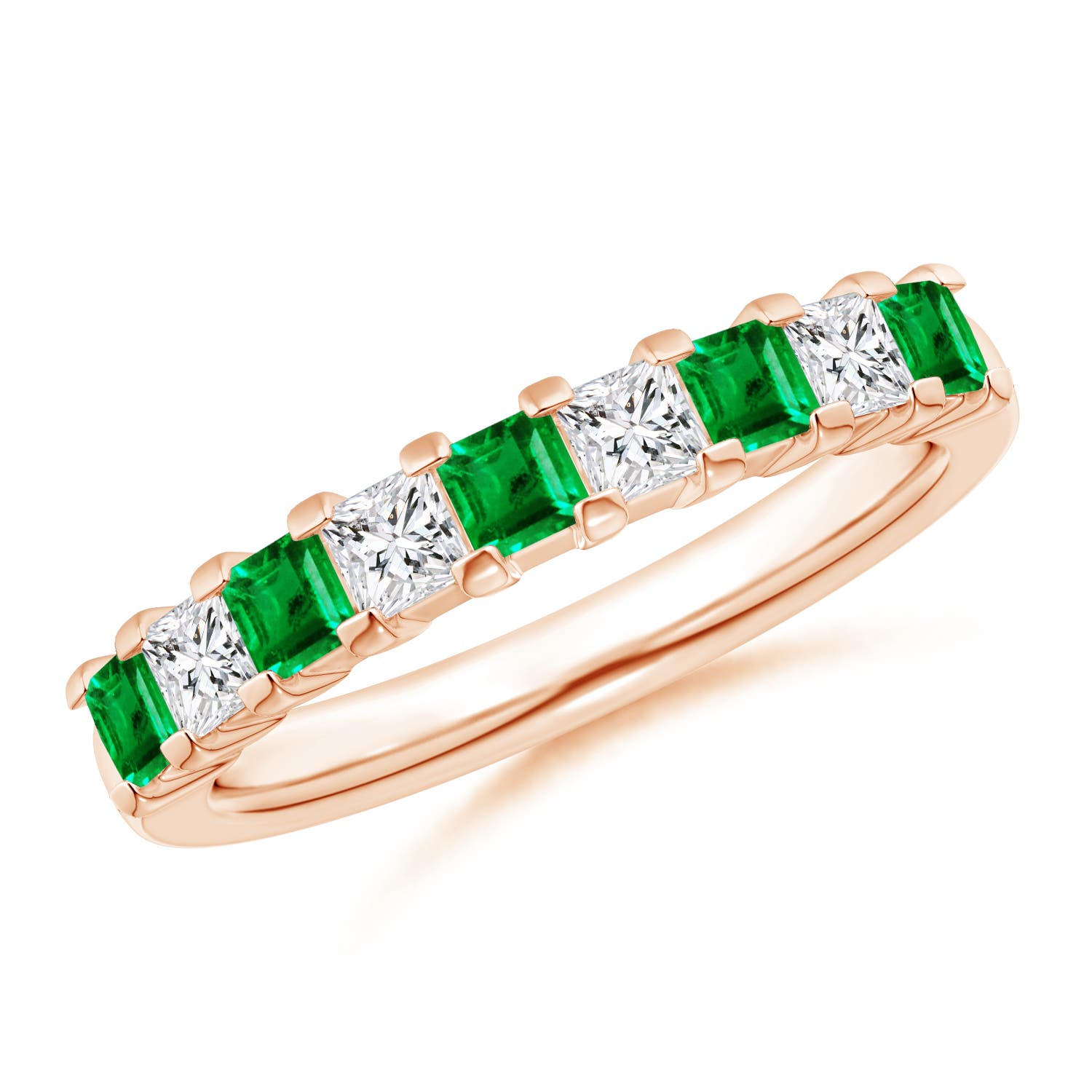 Square Emerald and Princess Diamond Semi Eternity Classic Wedding Band