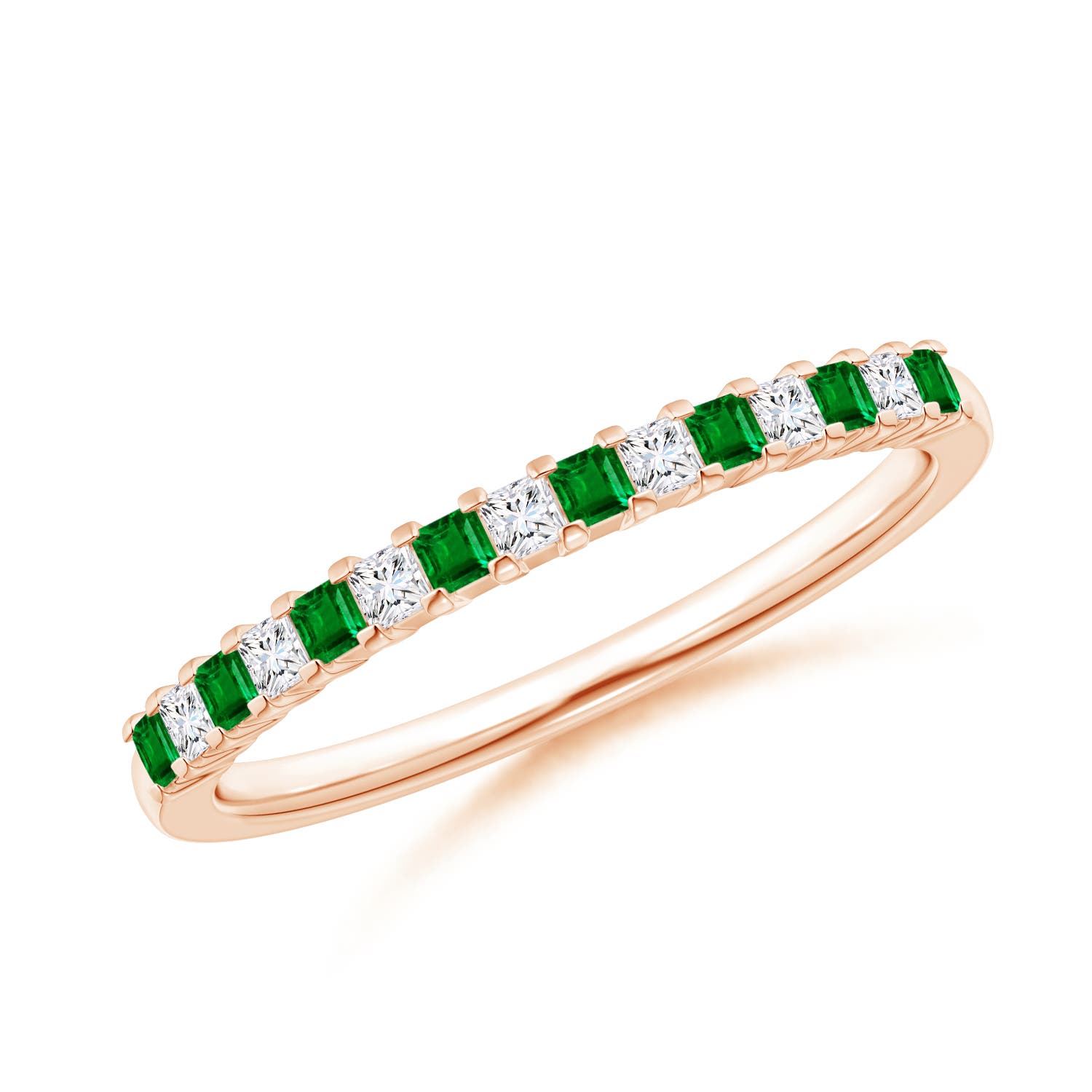 Square Emerald and Princess Diamond Semi Eternity Classic Wedding Band