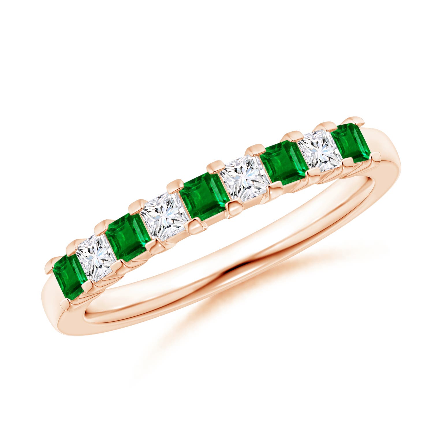 Square Emerald and Princess Diamond Semi Eternity Classic Wedding Band